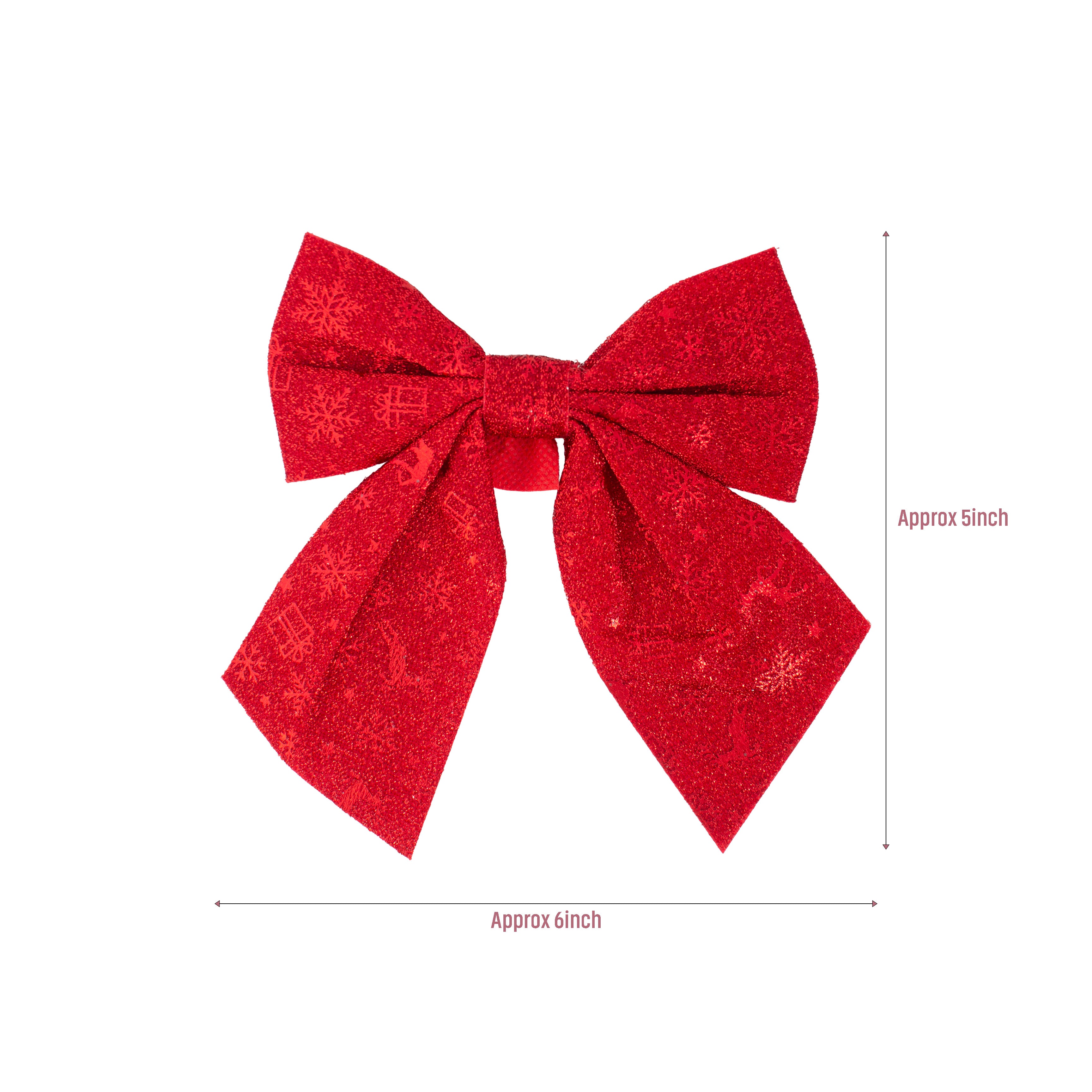 Christmas Decorative Printed Metallic Bow Red 2pc 5inch X 6inch 1Pack