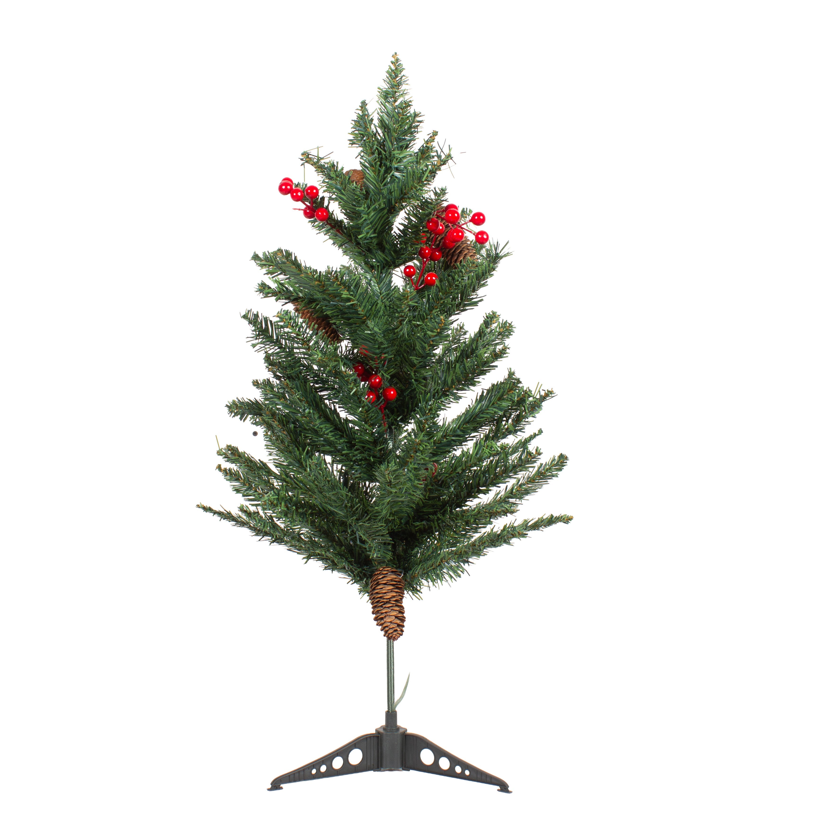 3 Feet - Premium Christmas Tree with Pine Cones & Red Berries (90cm) 1pc Box + (Ornaments Combo)