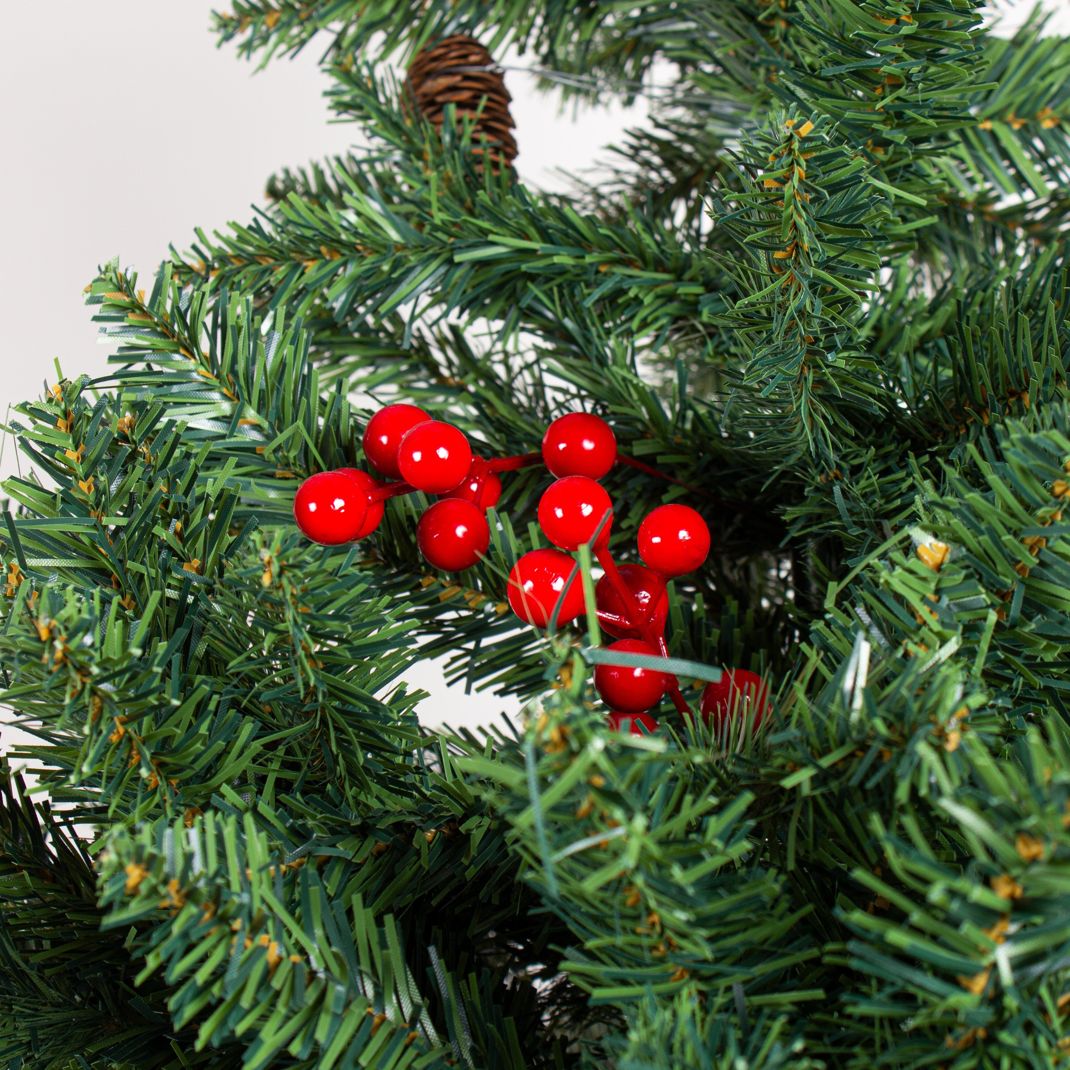 5 Feet - Christmas Premium Tree with Metal Stand Pine Cones & Red Berries 1pc Box + (Ornaments Combo)