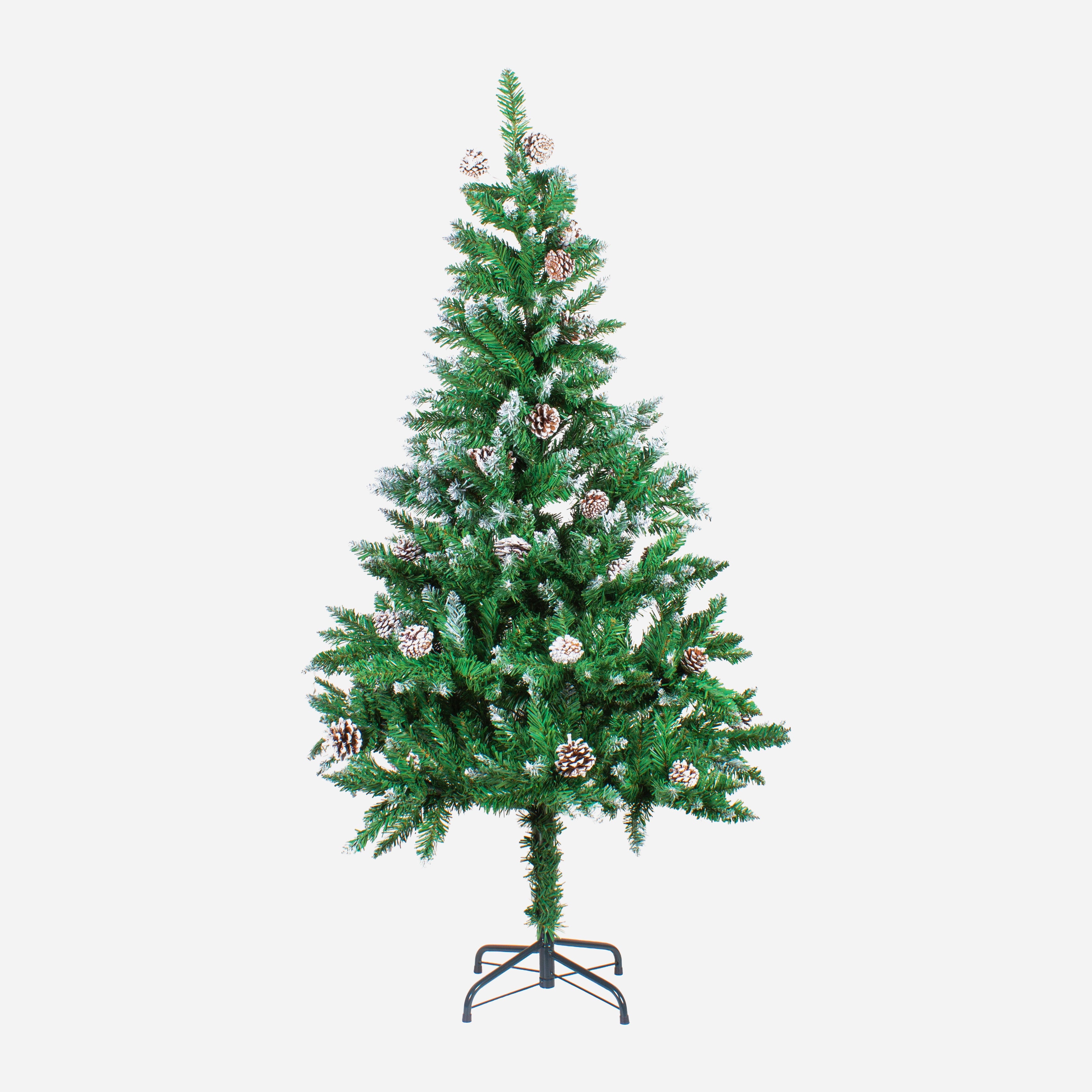 4 Feet - Frosted Christmas Tree with Metal Stand & Pine Cones 1pc + (Ornaments Combo)