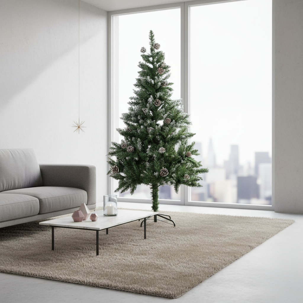 5 Feet - Frosted Christmas Tree with Metal Stand & Pine Cones (150cm) 1pc + (Ornaments Combo)