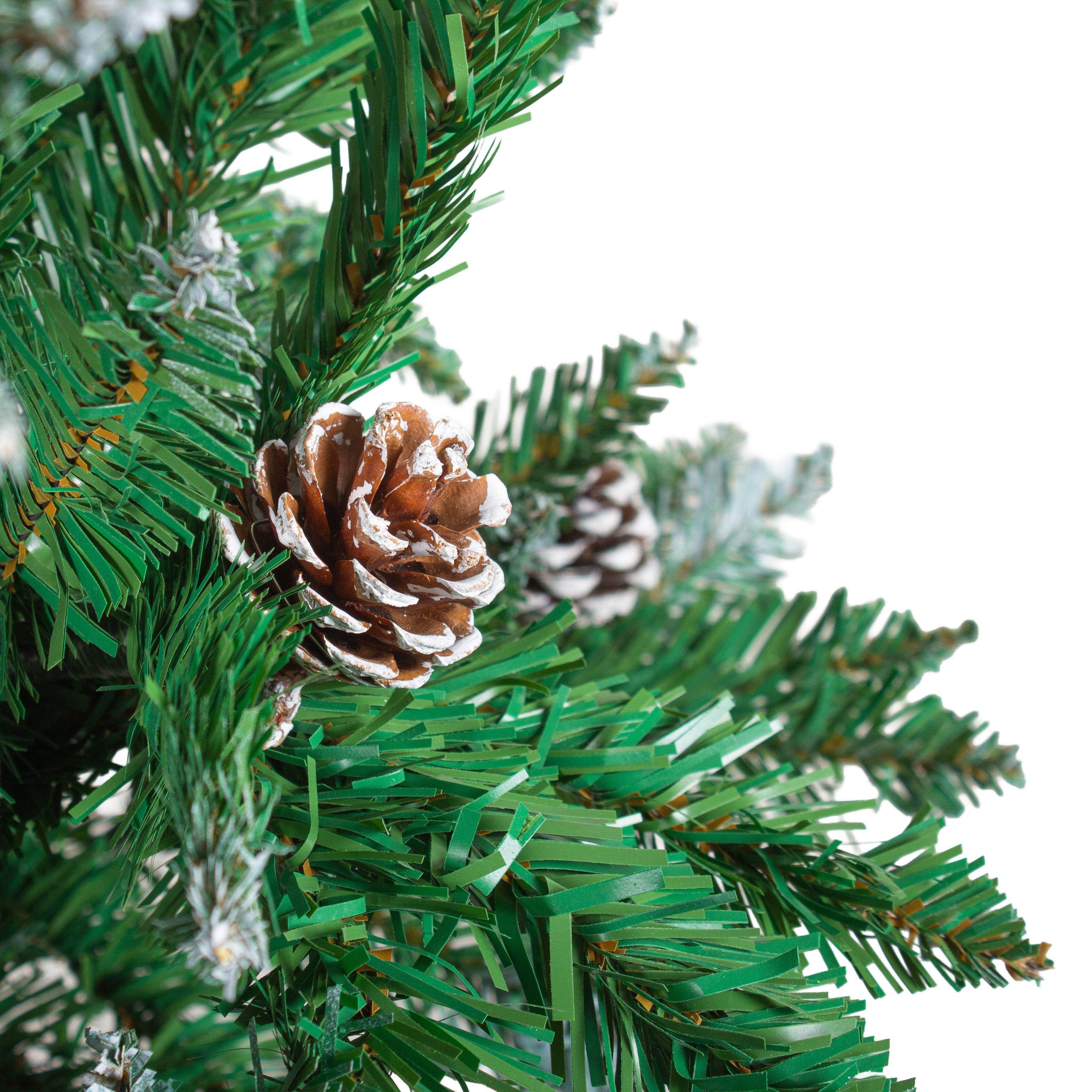 Frosted Christmas Tree with Metal Stand & Pine Cones 6 Ft (180cm) 1pc Box