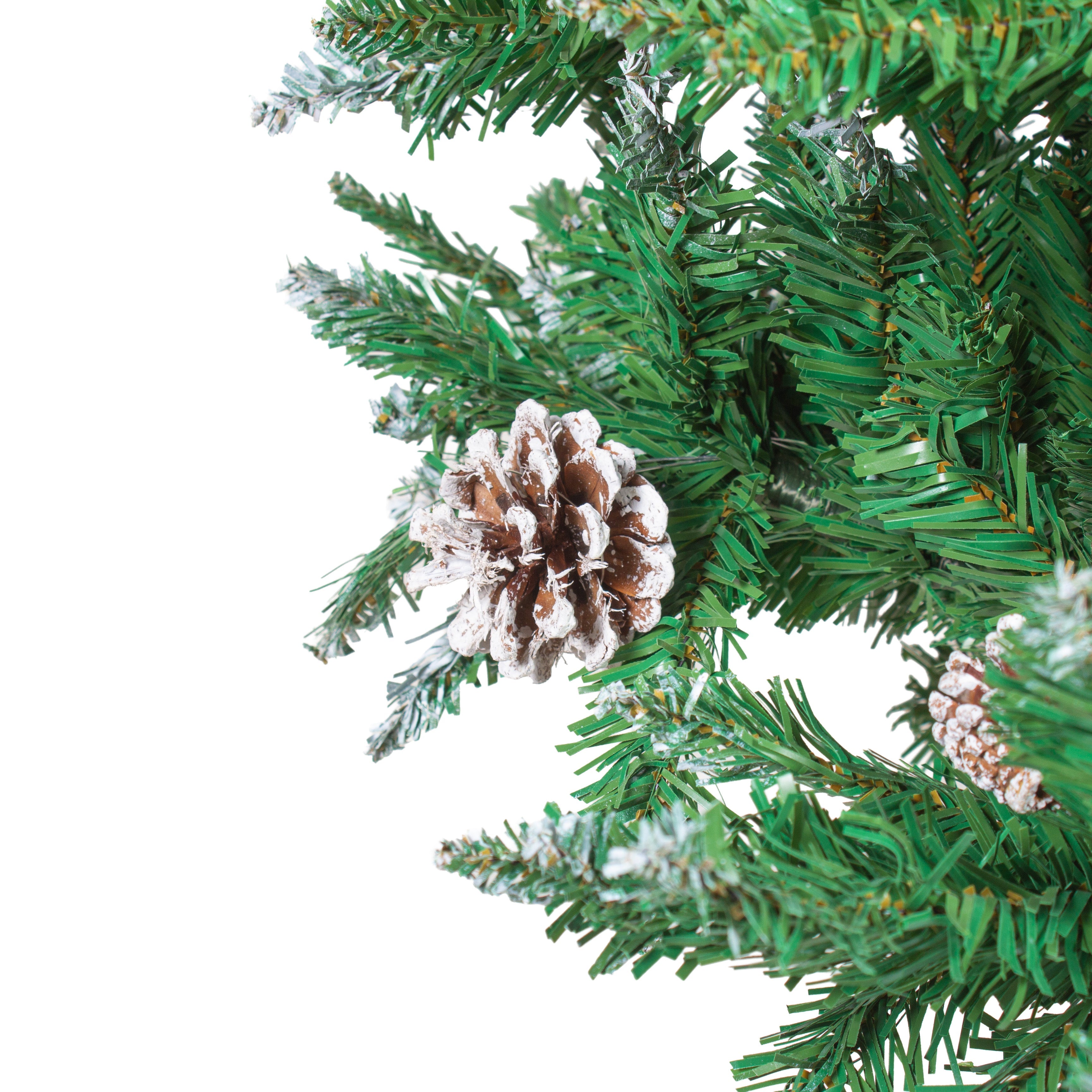 7 Feet - Frosted Christmas Tree with Metal Stand & Pine Cones (210cm) 1pc Box + (Ornaments Combo)
