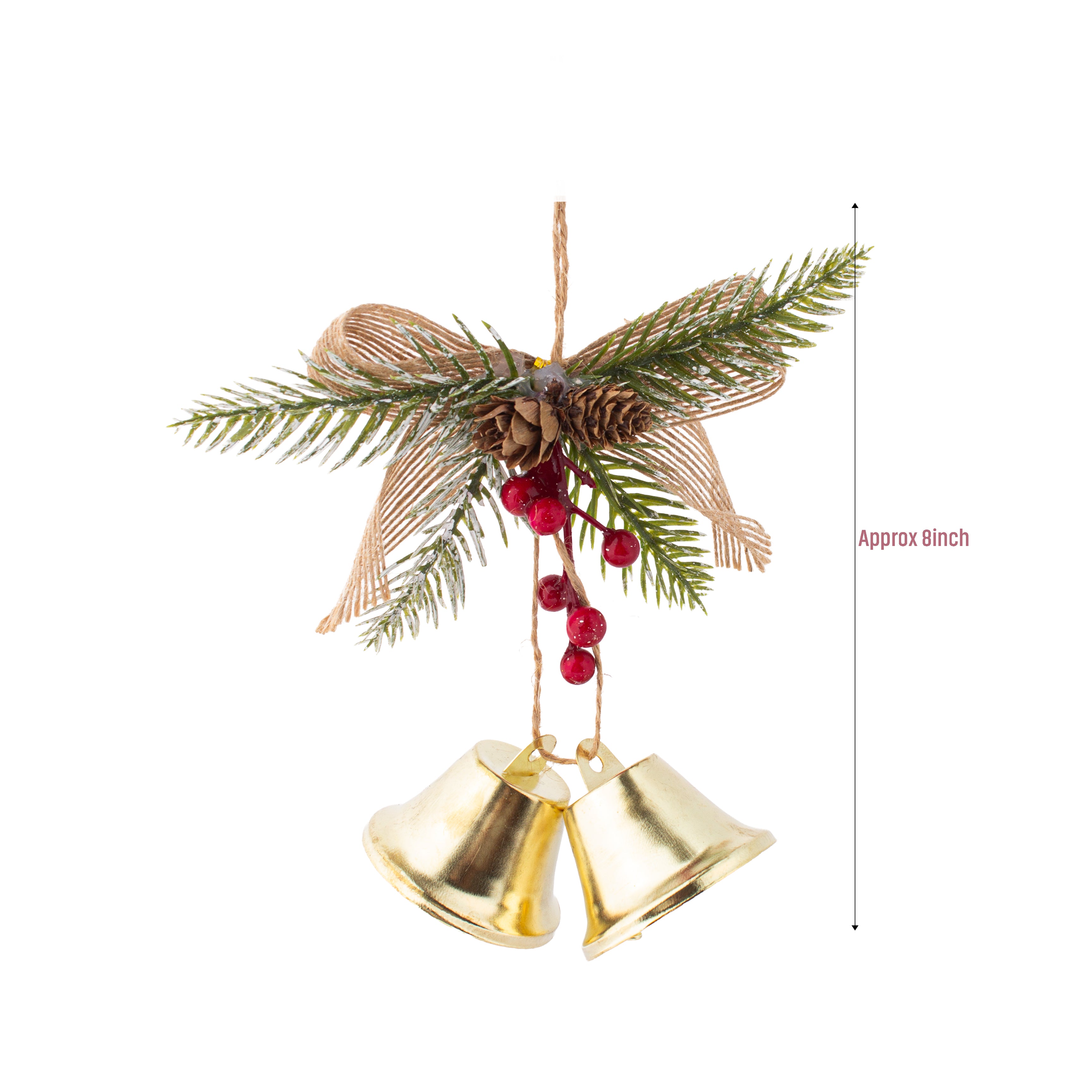 Christmas Hanging Bow Berries with Gold Bells 8inch 1pc