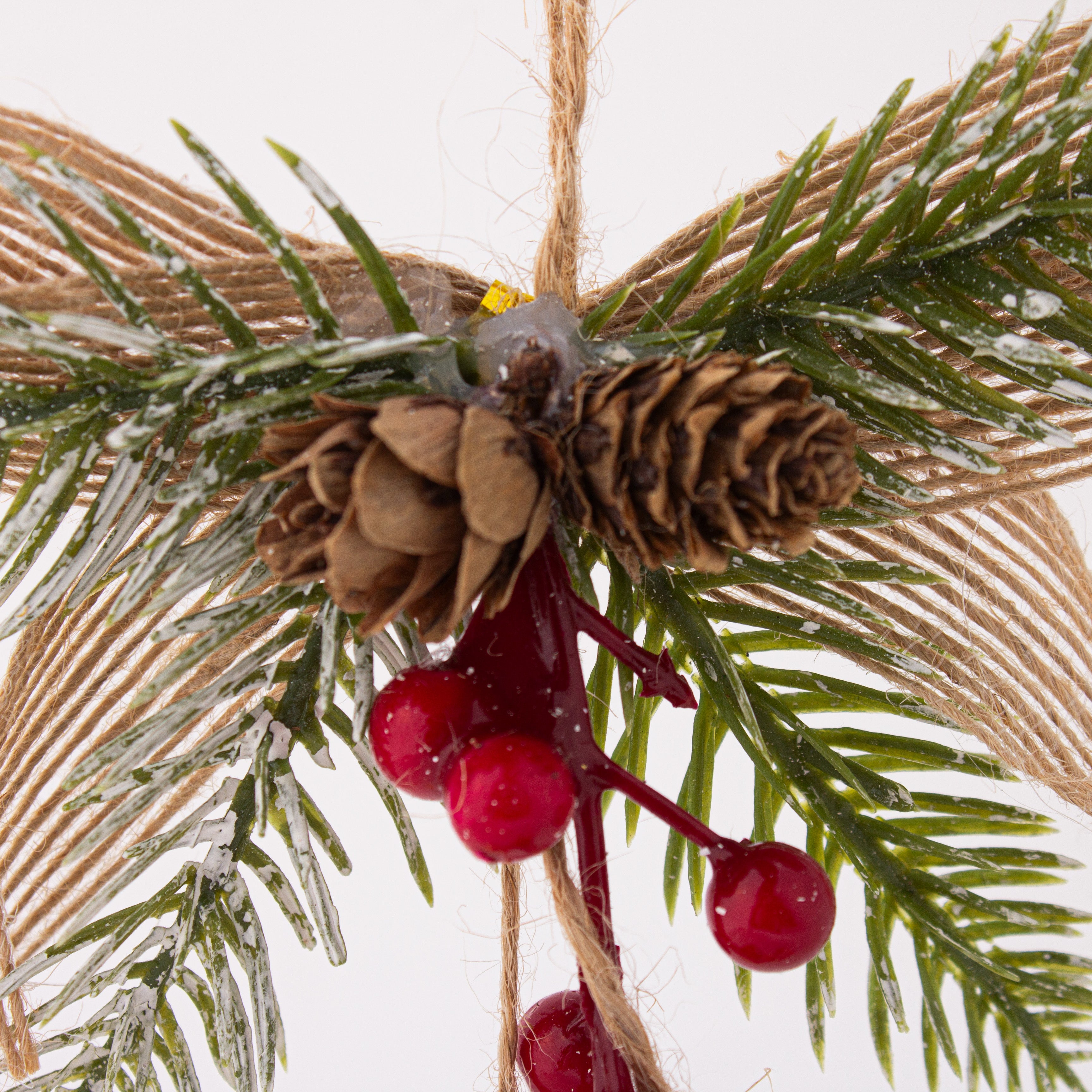 Christmas Hanging Bow Berries with Gold Bells 8inch 1pc