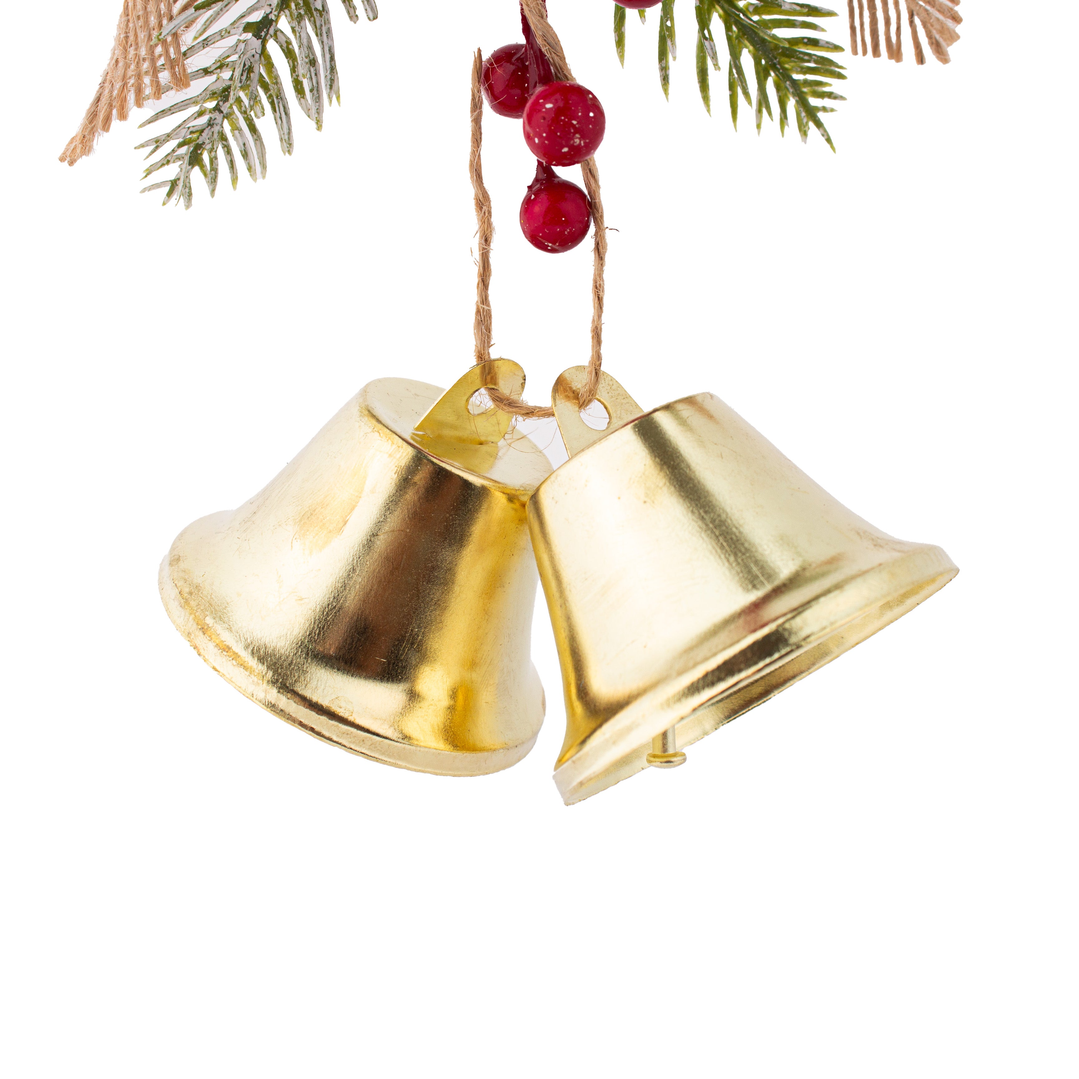 Christmas Hanging Bow Berries with Gold Bells 8inch 1pc
