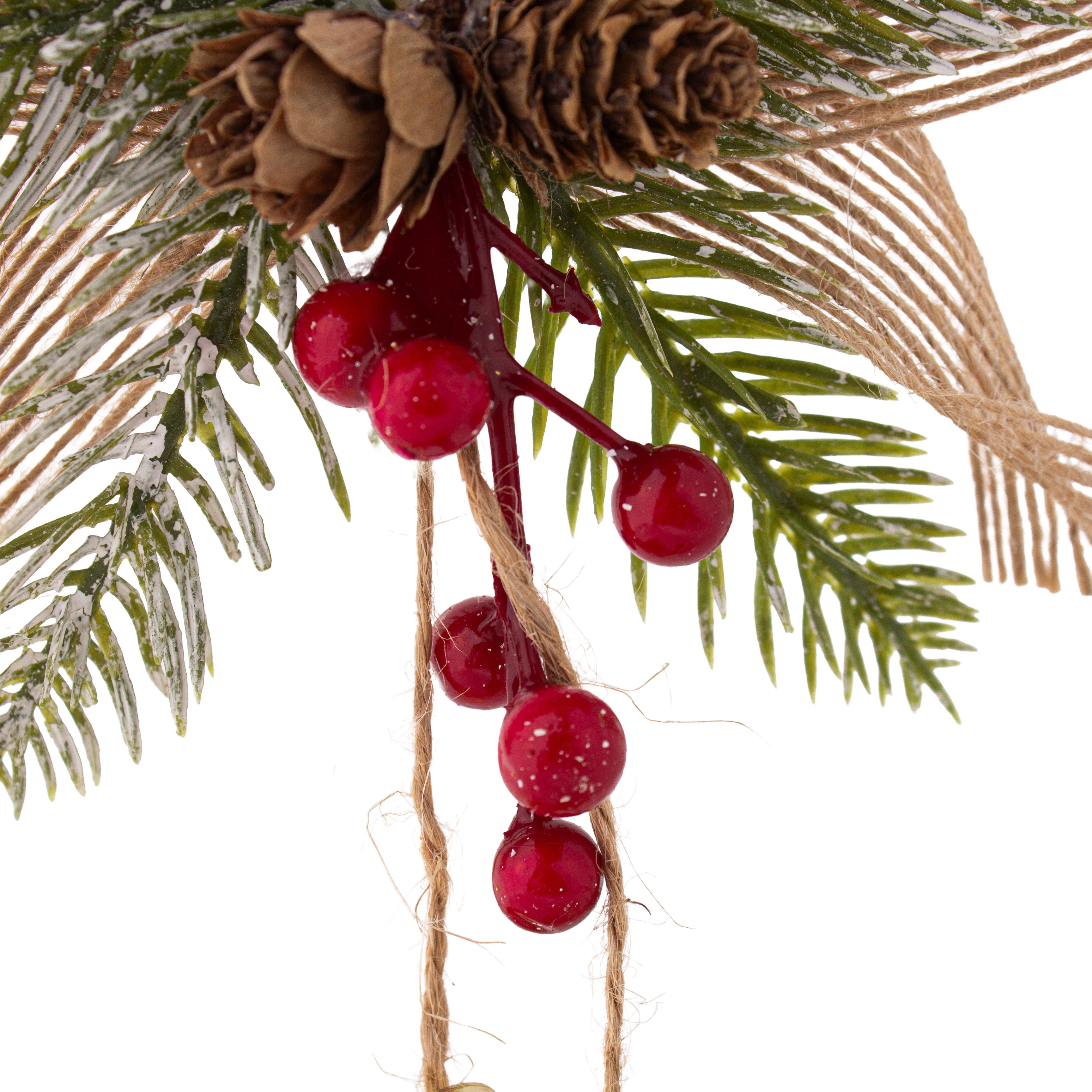 Christmas Hanging Bow Berries with Gold Bells 8inch 1pc