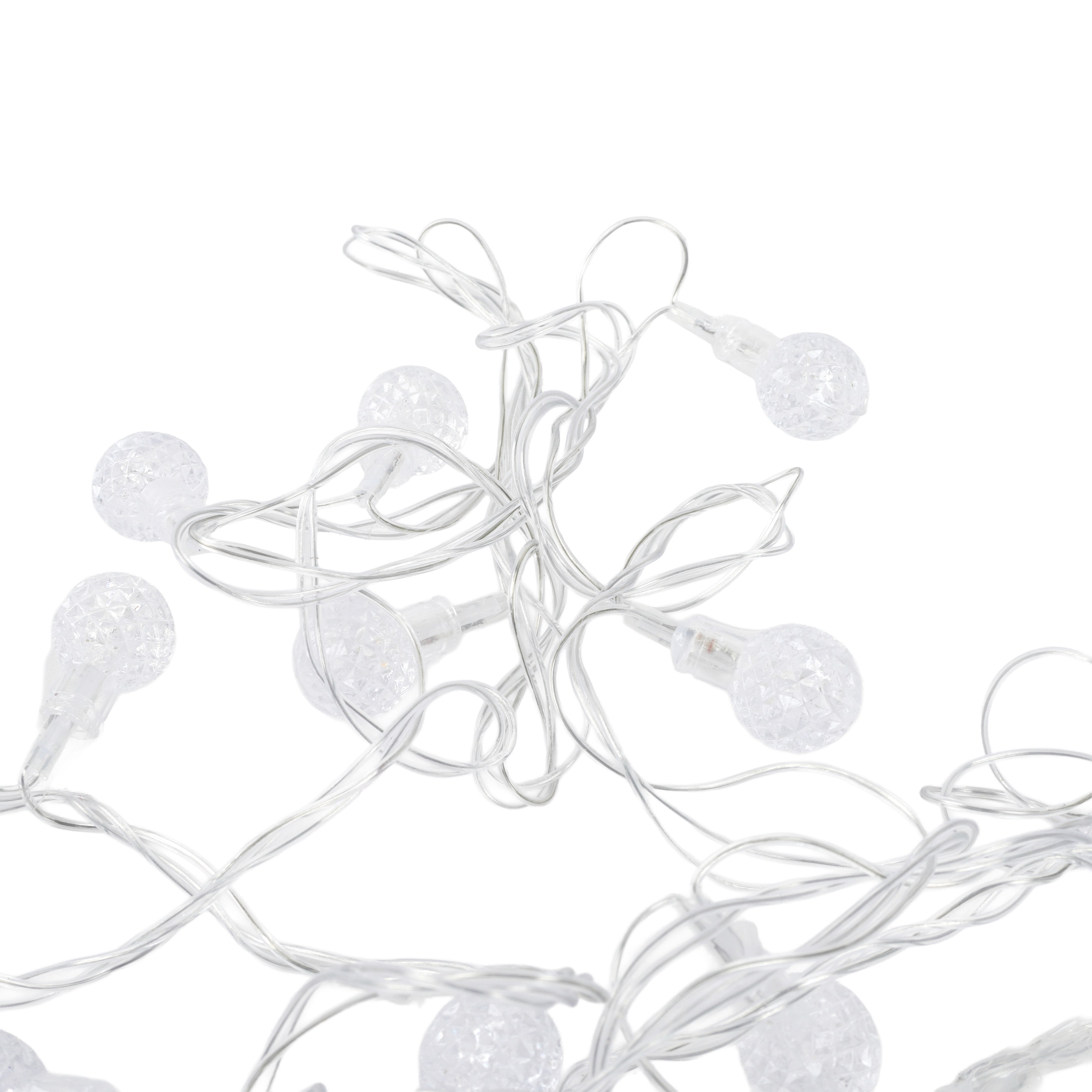 Christmas Light Up Crystal Ball Warm Colour 20pc 4Mtr