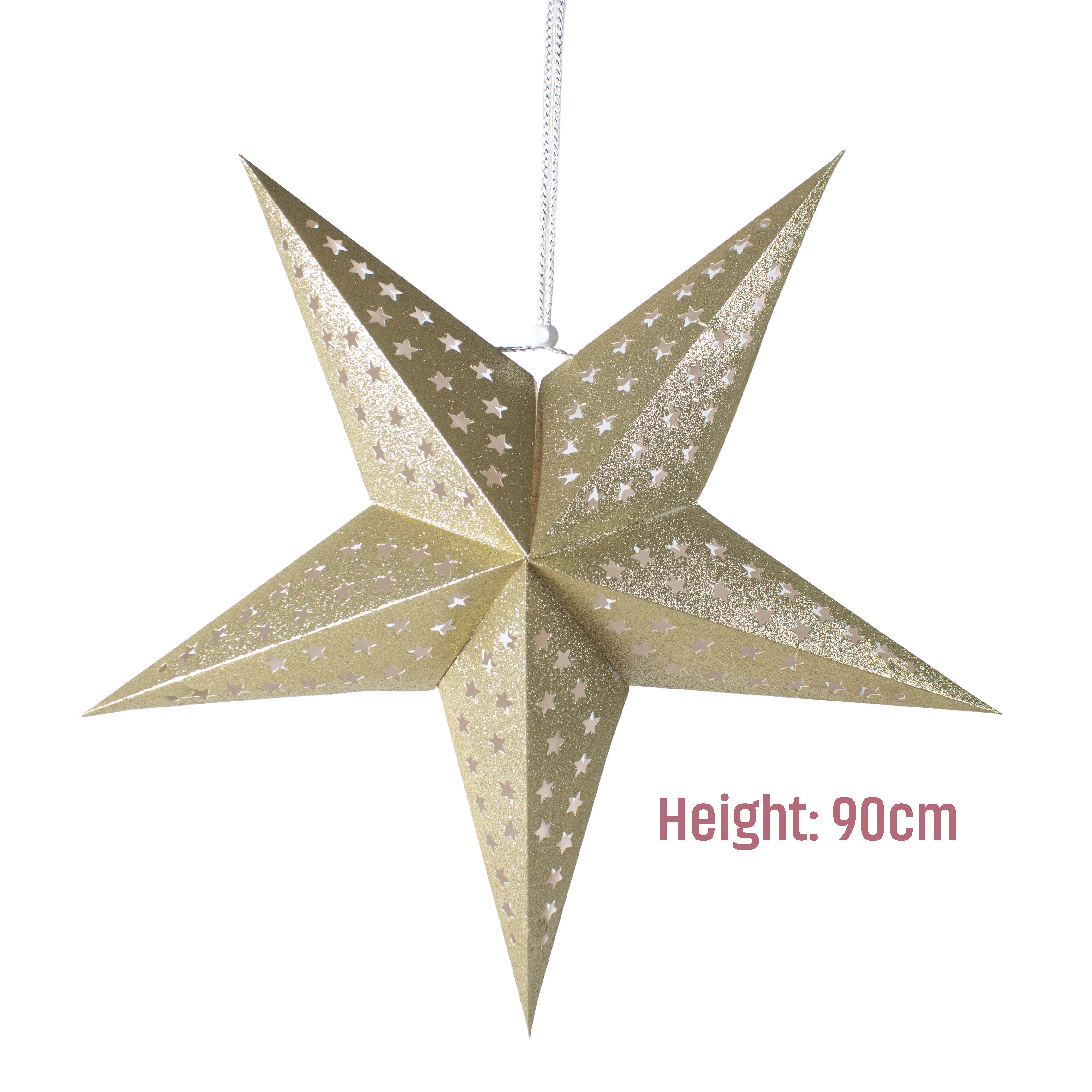3D Glitter Paper Star Hanging Ornament 90cm 1pc