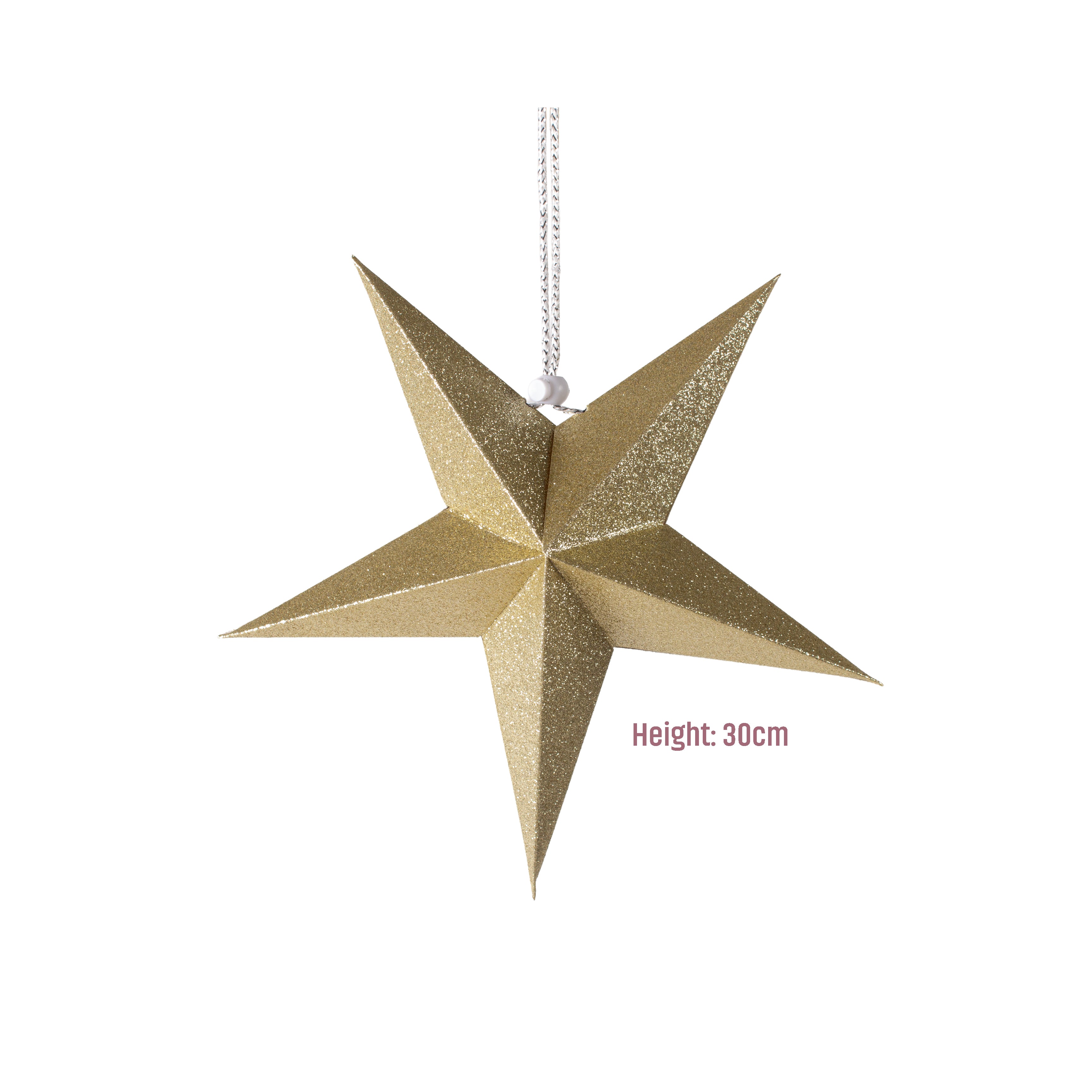3D 5 Point Glitter Paper Star Hanging Ornament 30cm 1pc