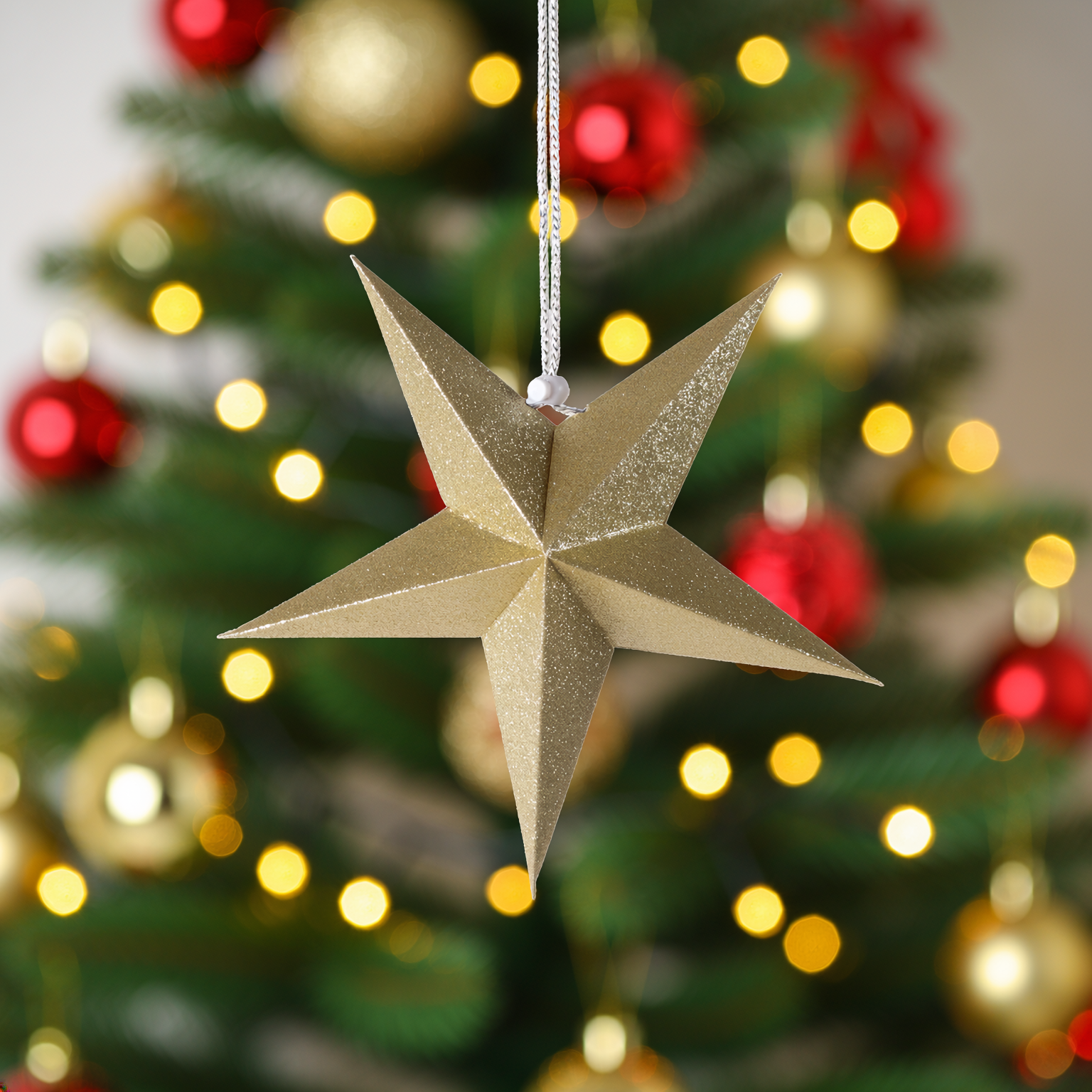 3D 5 Point Glitter Paper Star Hanging Ornament 30cm 1pc