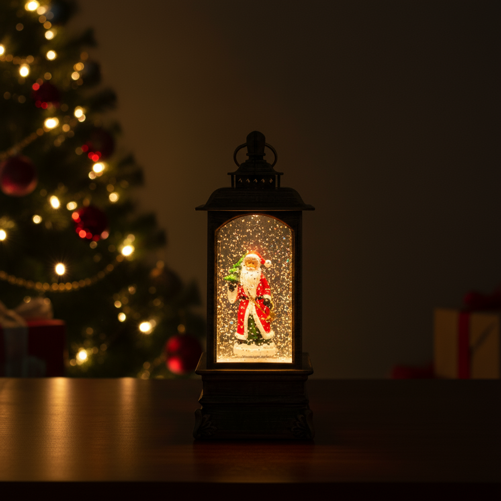 Christmas Light and Music Snow Lantern with Dancing Santa USB and Battery Powered H9inch X 3inch 1pc Box