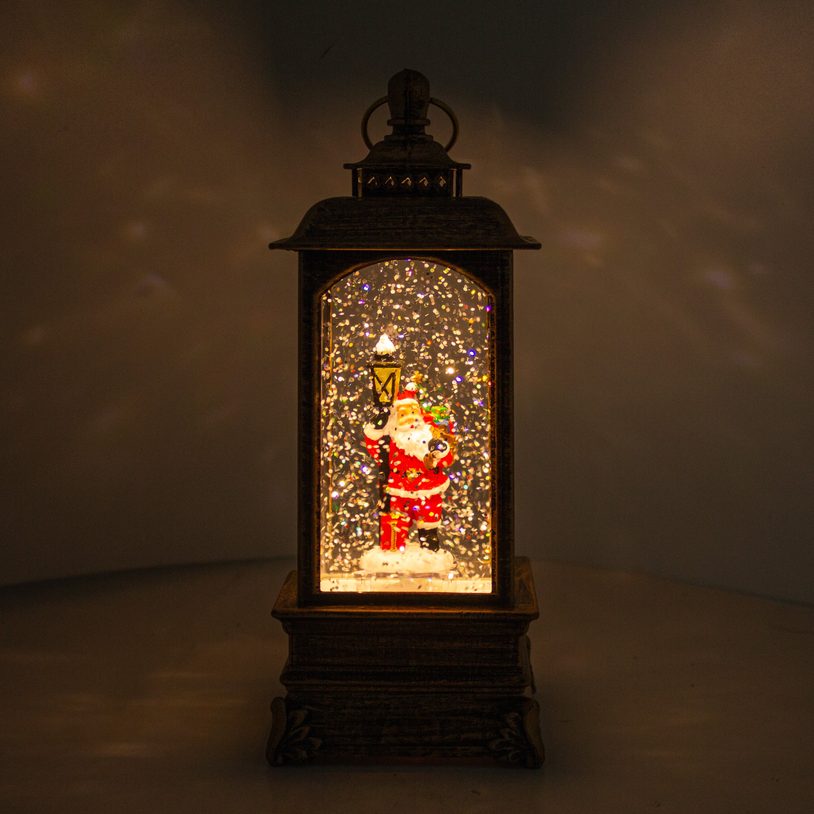 Christmas Light and Music Snow Lantern Santa with Lamp USB and Battery Powered H9inch X 3inch 1pc Box