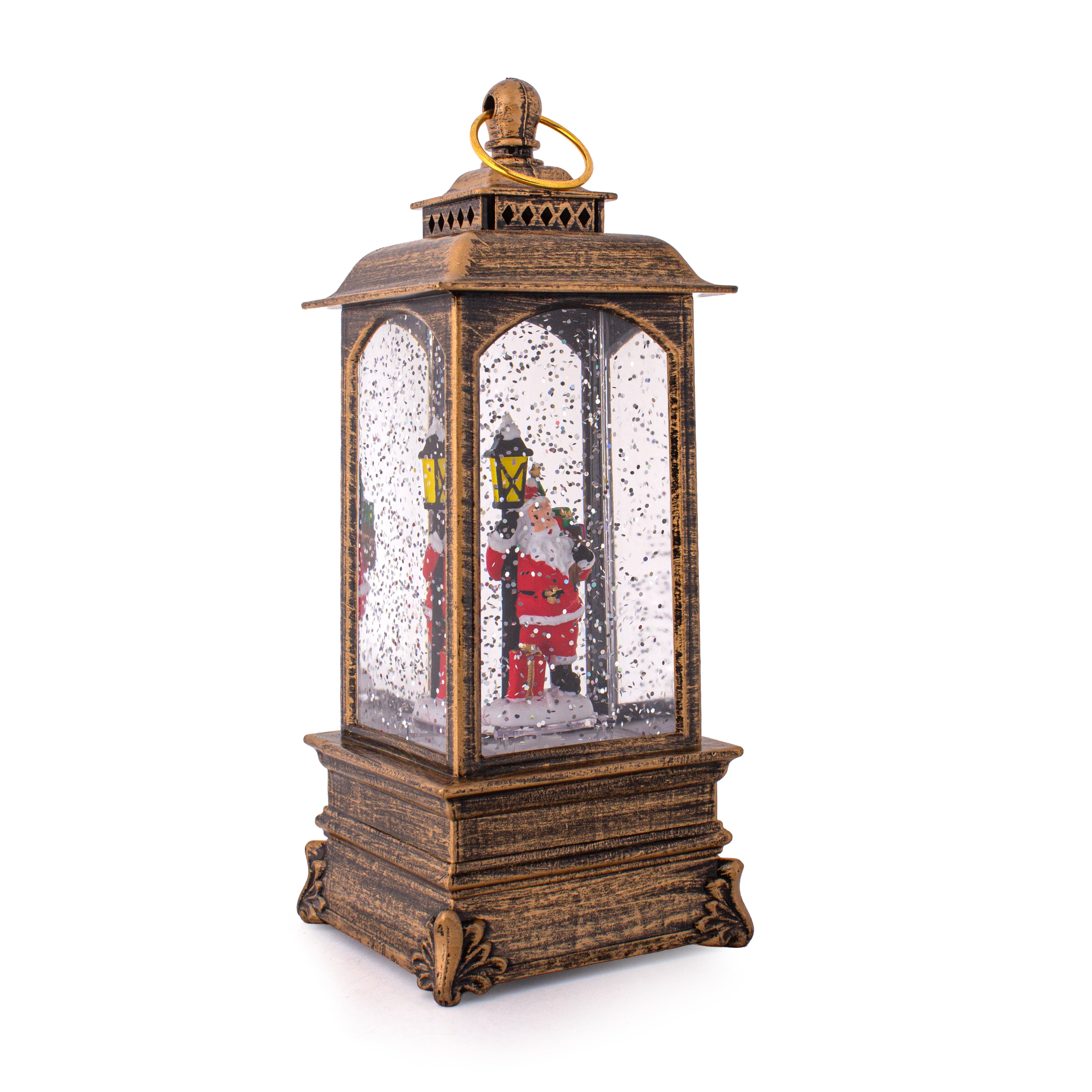 Christmas Light and Music Snow Lantern Santa with Lamp USB and Battery Powered H9inch X 3inch 1pc Box