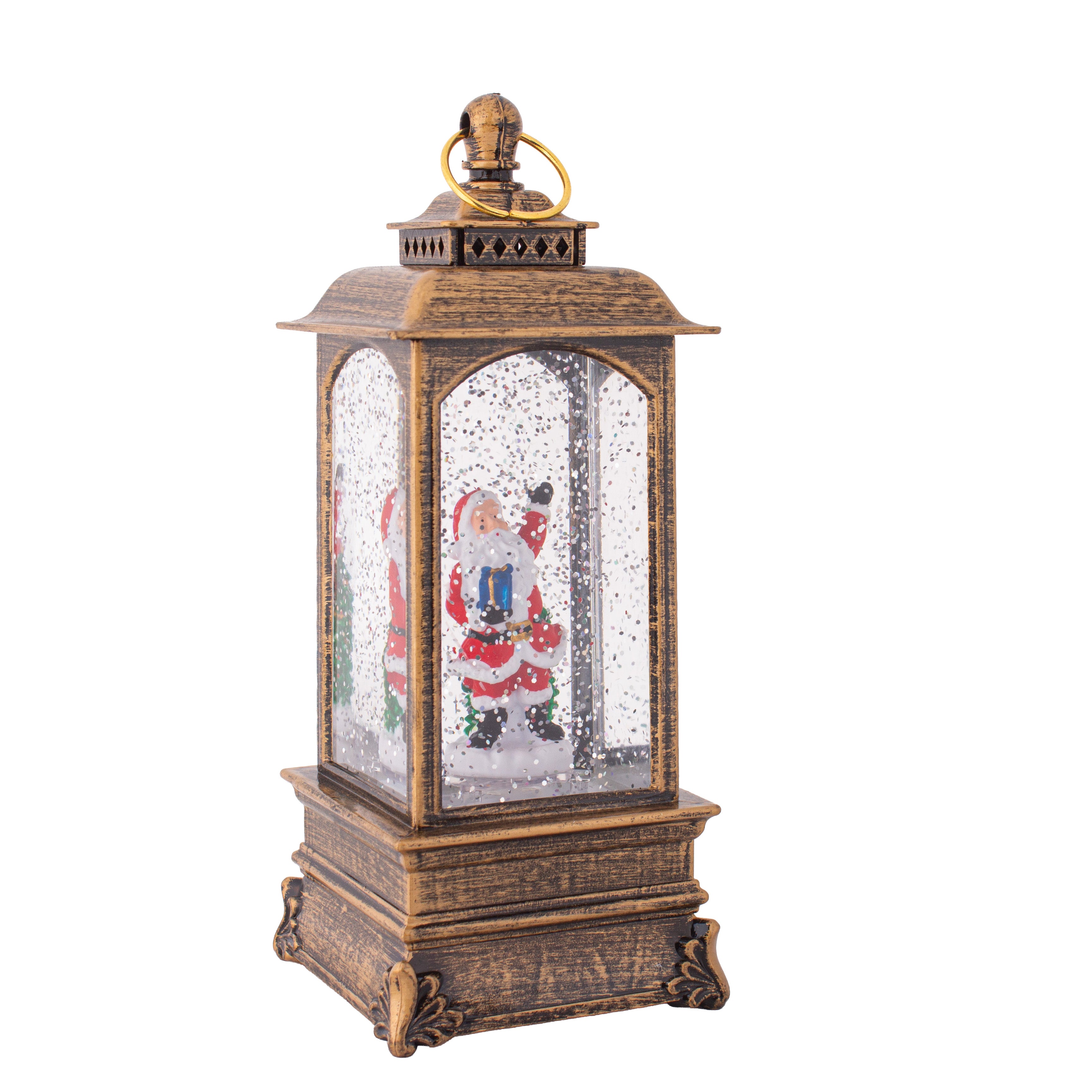 Christmas Light and Music Snow Lantern Santa with Gift USB and Battery Powered H9inch X 3inch 1pc Box