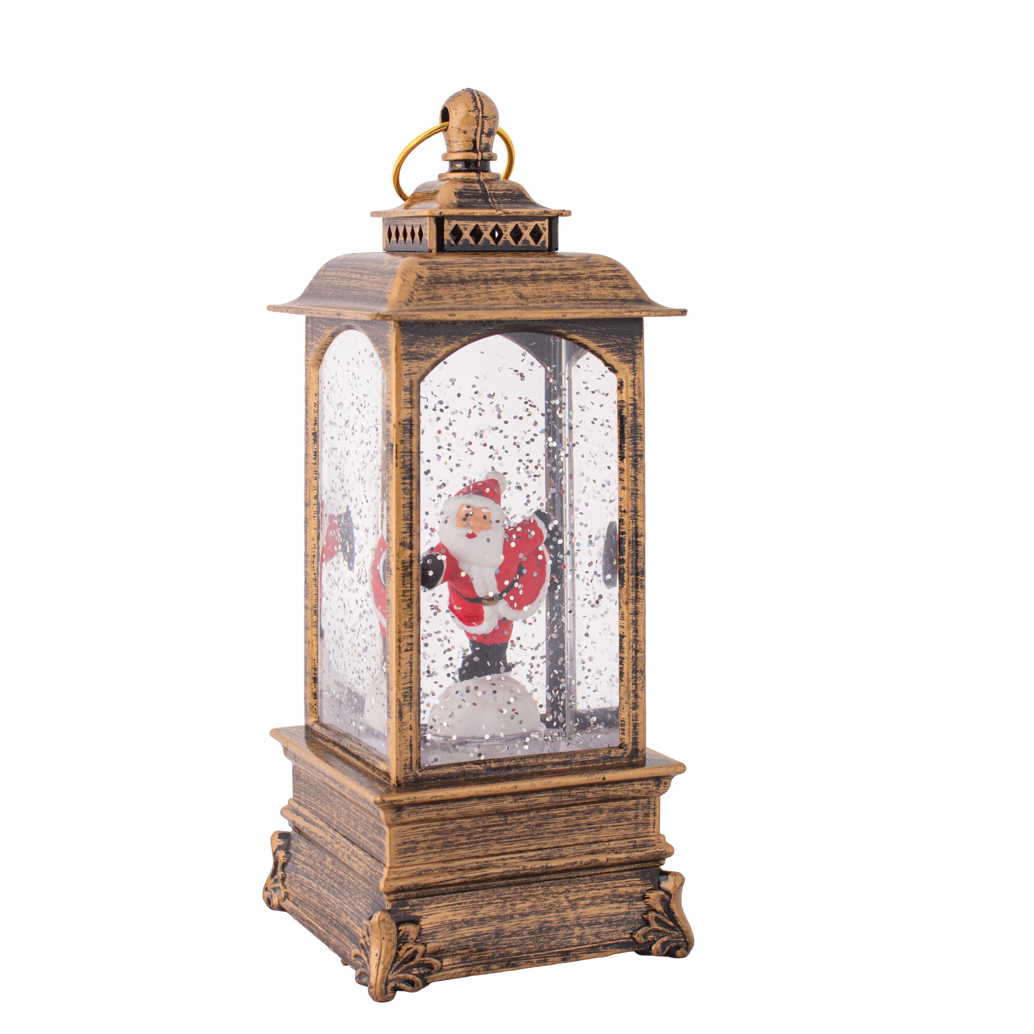 Christmas Light and Music Snow Lantern Standing Santa USB and Battery Powered H9inch X 3inch 1pc Box