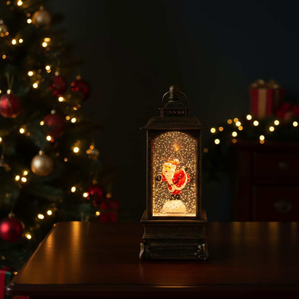 Christmas Light and Music Snow Lantern Standing Santa USB and Battery Powered H9inch X 3inch 1pc Box