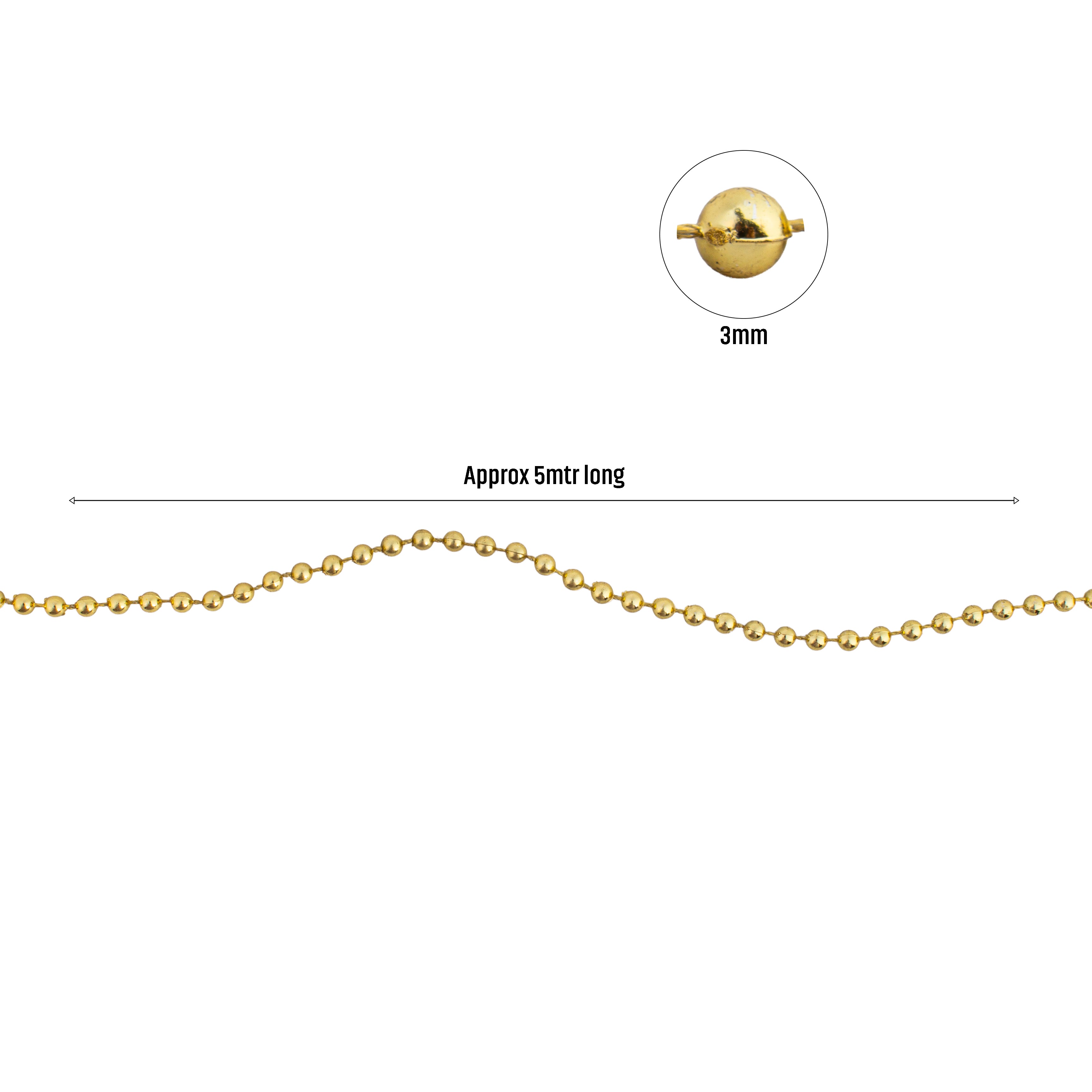 Christmas Round Bead Garland Gold 3mm 5Mtr Box