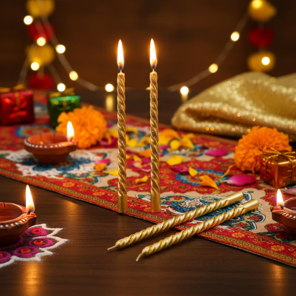 Gold Spiral Candle & Metal Candlestick Holder (Large) Combo