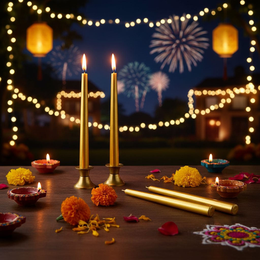 Metallic Round Candle Gold & Metal Candlestick Holder (Medium) Combo