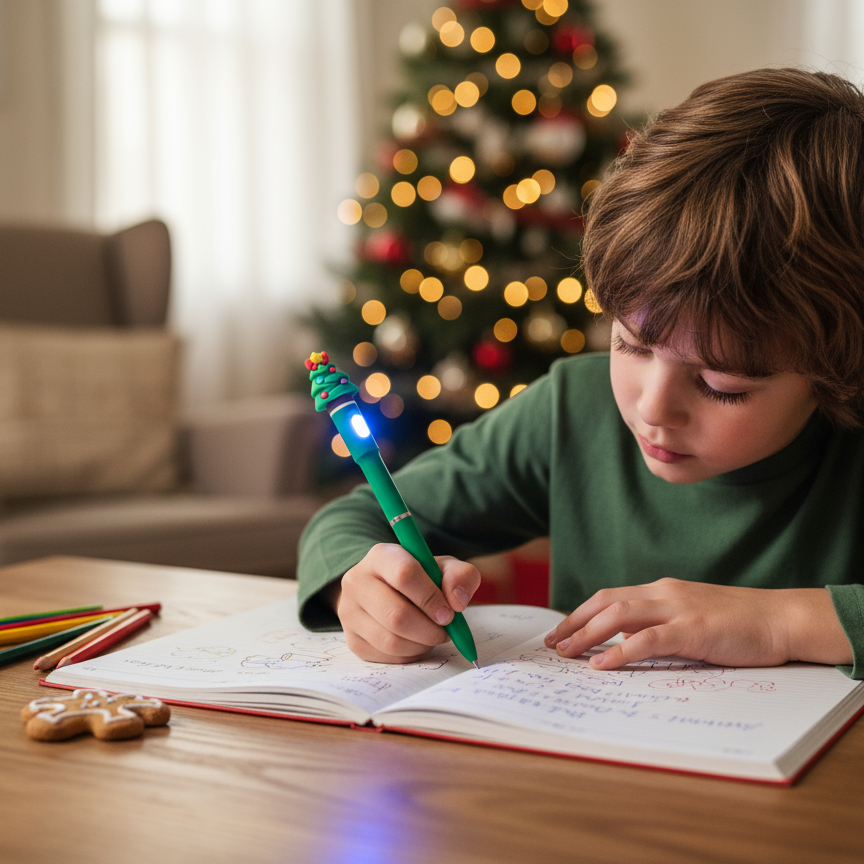 Christmas Tree Light up Blue Ballpoint Pen 0.7mm Tip 1pc