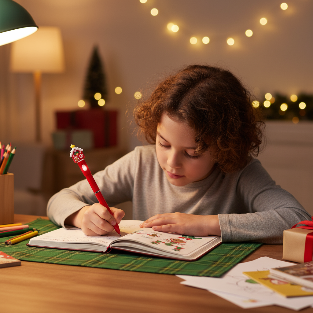 Christmas House Light up Blue Ballpoint Pen 0.7mm Tip 1pc