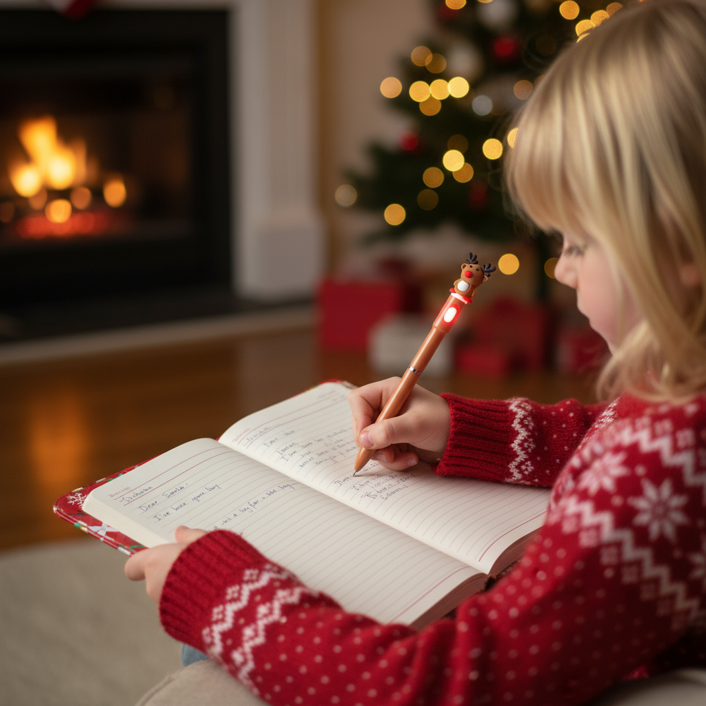 Christmas Reindeer Light up Blue Ballpoint Pen 0.7mm Tip 1pc