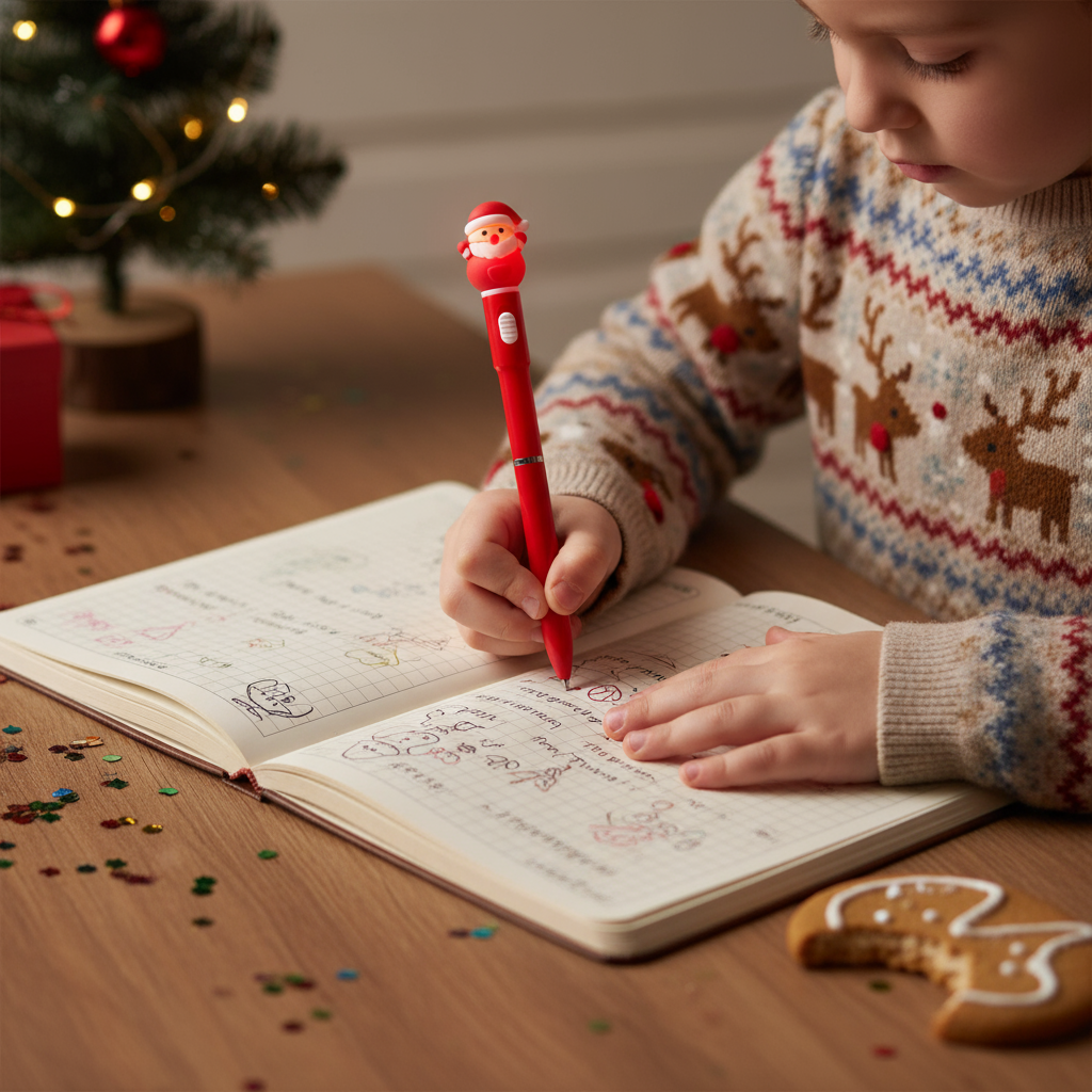 Christmas Santa Light up Blue Ballpoint Pen 0.7mm Tip 1pc