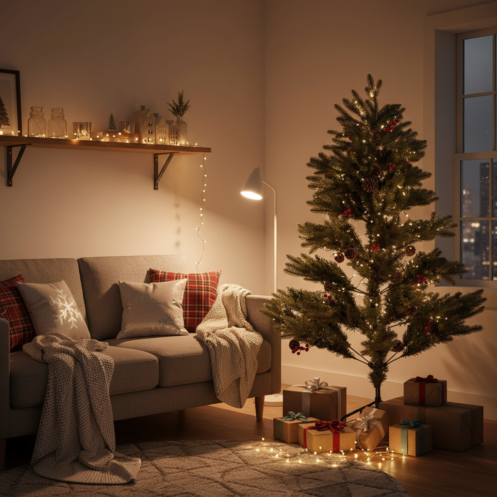 4 Feet - Christmas Deluxe Realistic Tree with Metal Stand Pine Cones & Red Berries 1pc + (Ornaments Combo)