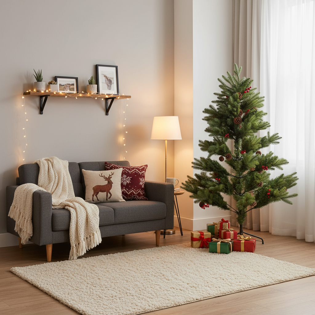 5 Feet - Christmas Deluxe Realistic Tree with Metal Stand Pine Cones & Red Berries (150cm) 1pc + (Ornaments Combo)