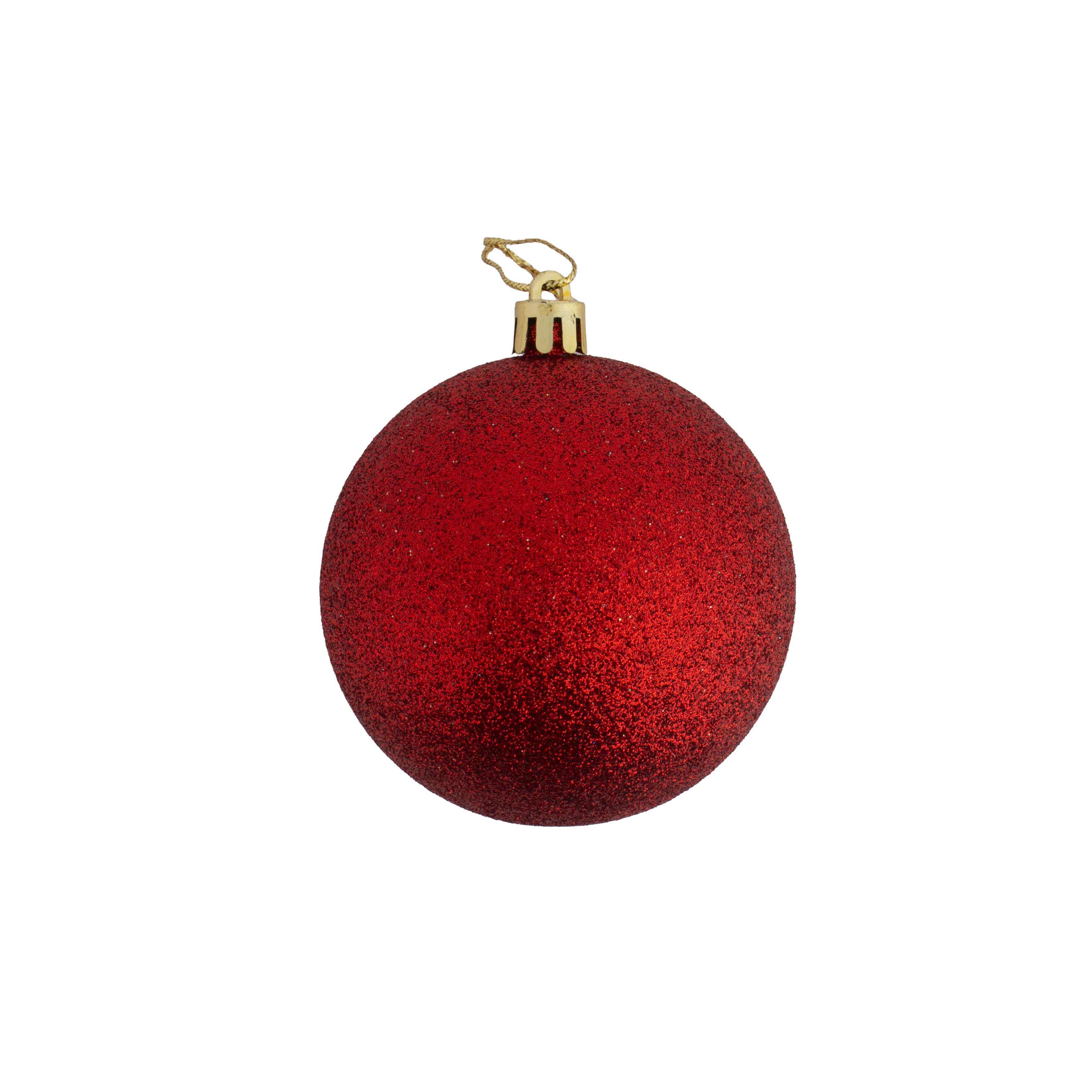 Christmas Decoration Matte Finish, Glittered Bauble Big Red 8cm 6pcs