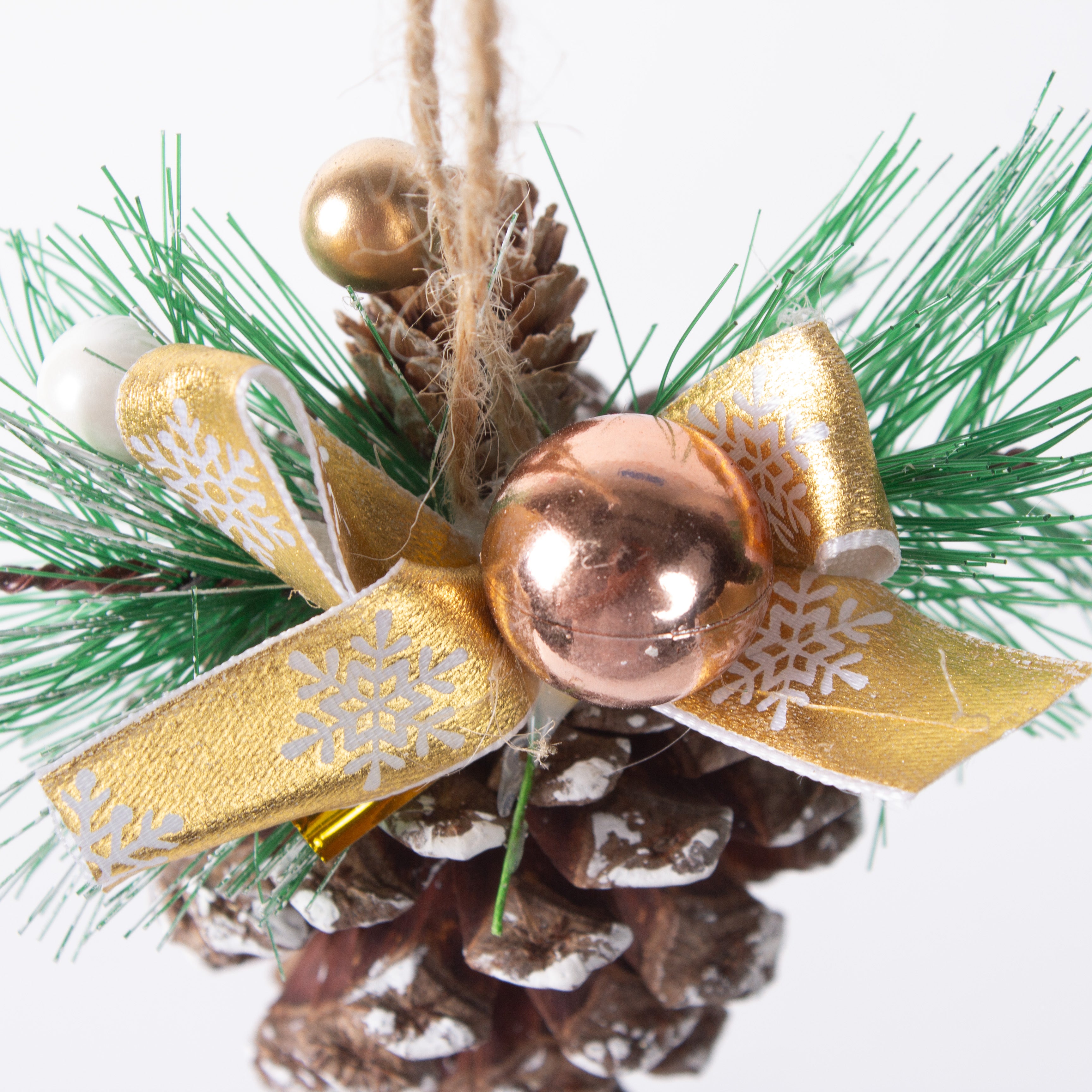 Christmas Decoration Snowy Pine Cone Hanging 10cm 1pc
