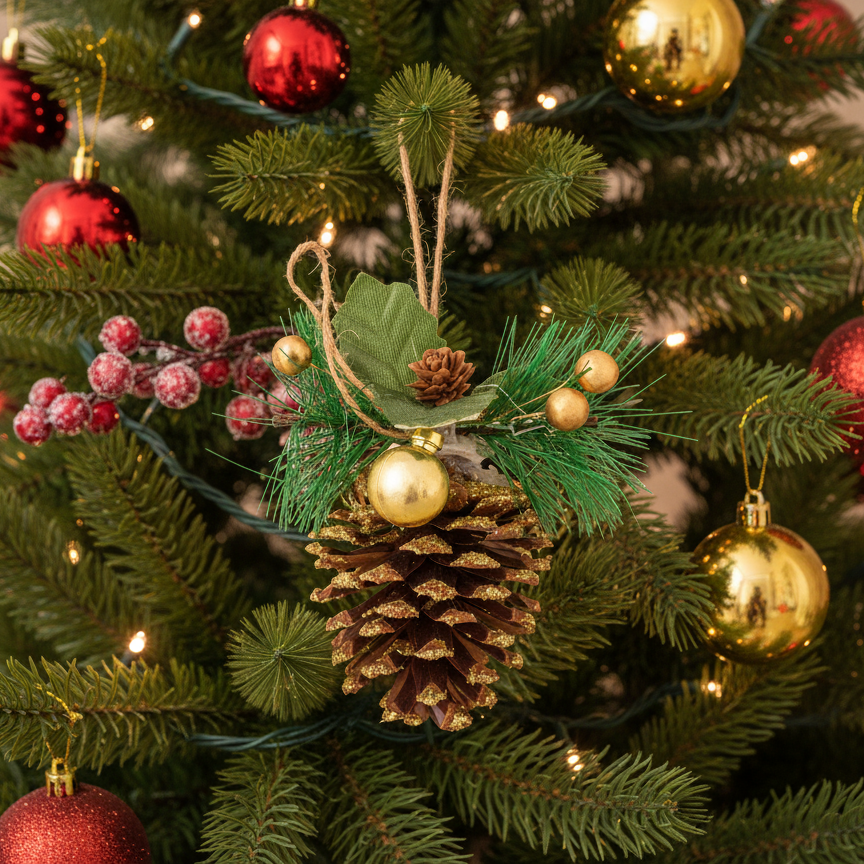 Christmas Decoration Glitter Pine Cone Hanging 10cm 1pc