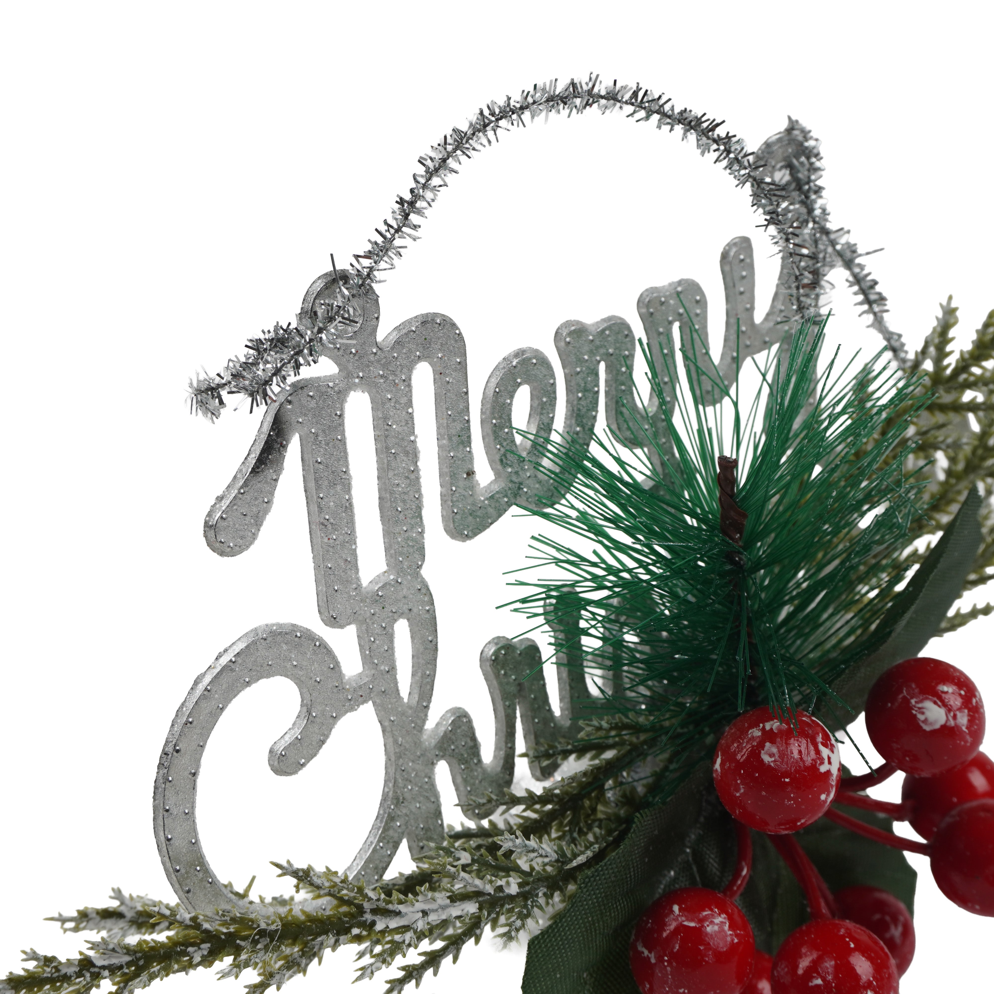 Christmas Decoration Hanging Bell with Holly Berry White 15cm 1pc