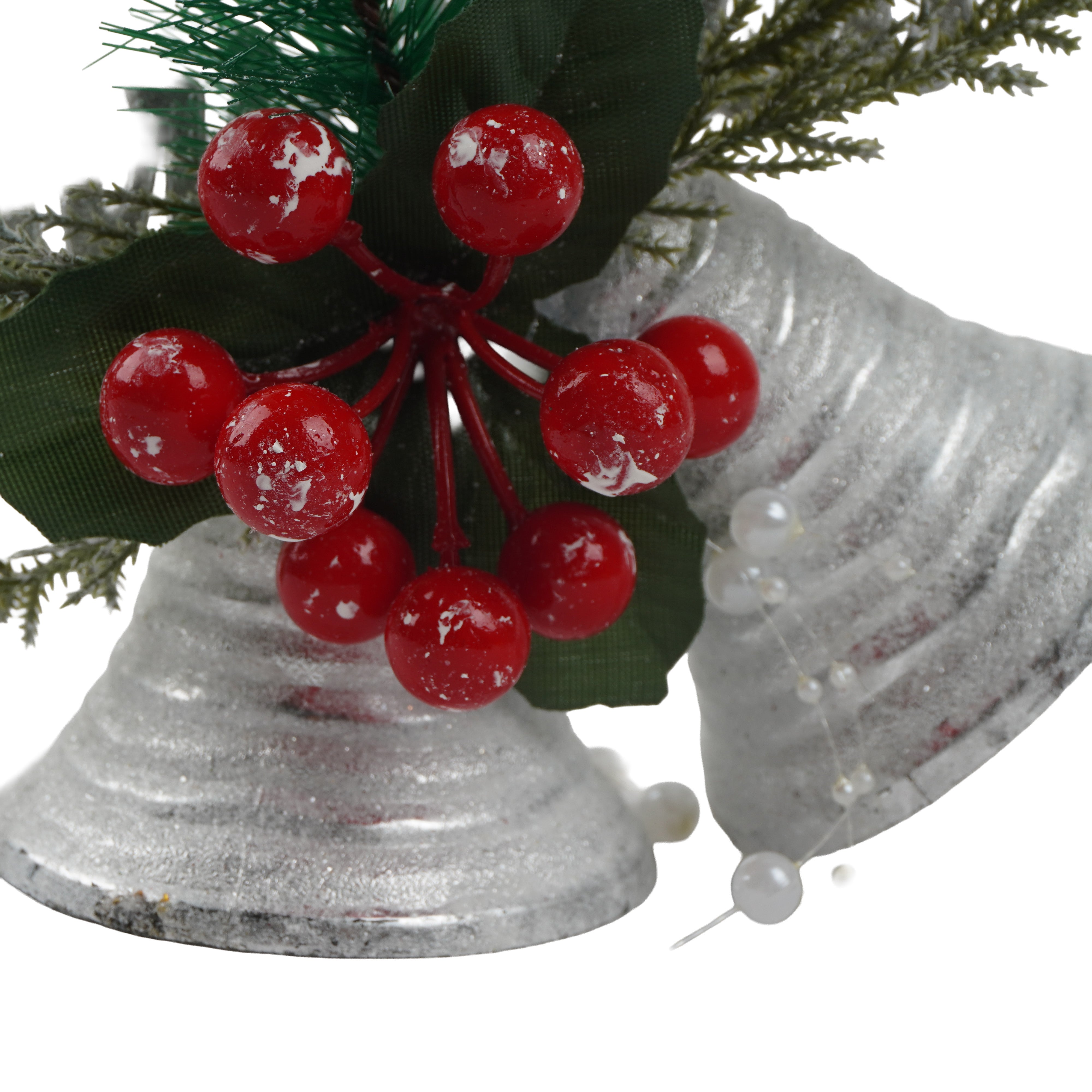 Christmas Decoration Hanging Bell with Holly Berry White 15cm 1pc