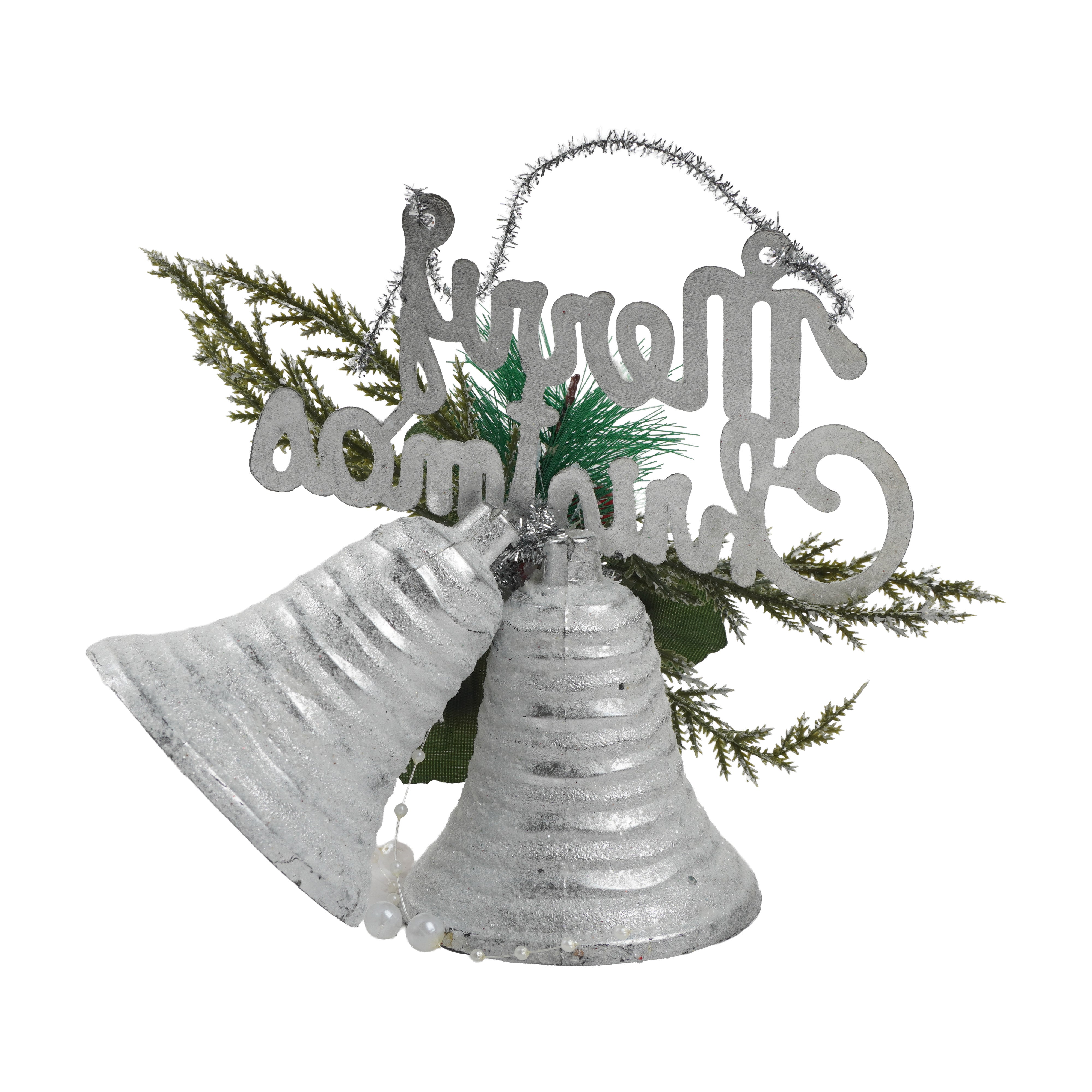 Christmas Decoration Hanging Bell with Holly Berry White 15cm 1pc