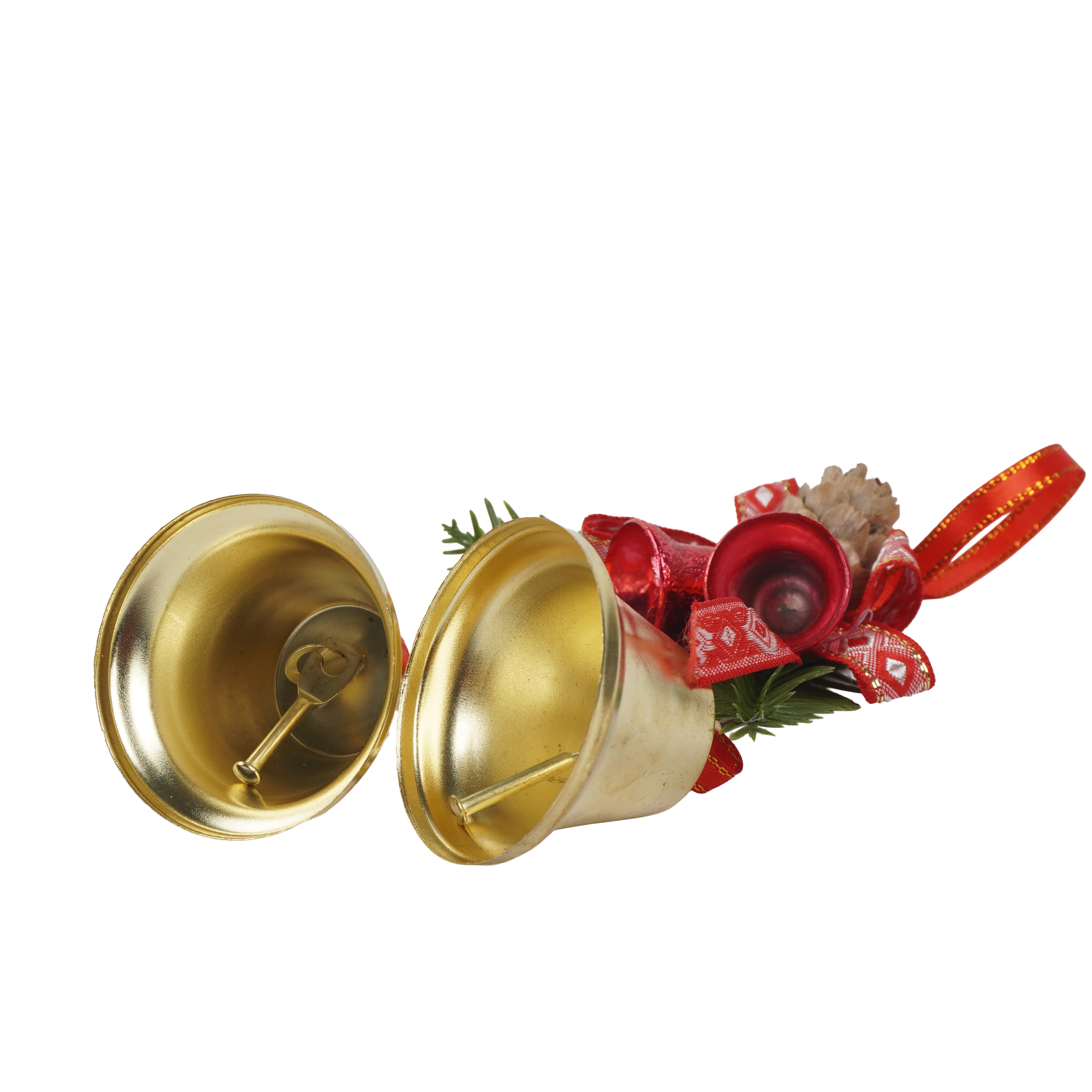 Christmas Decoration Hanging Bell with Holly Berry Gold 12.5cm 1pc