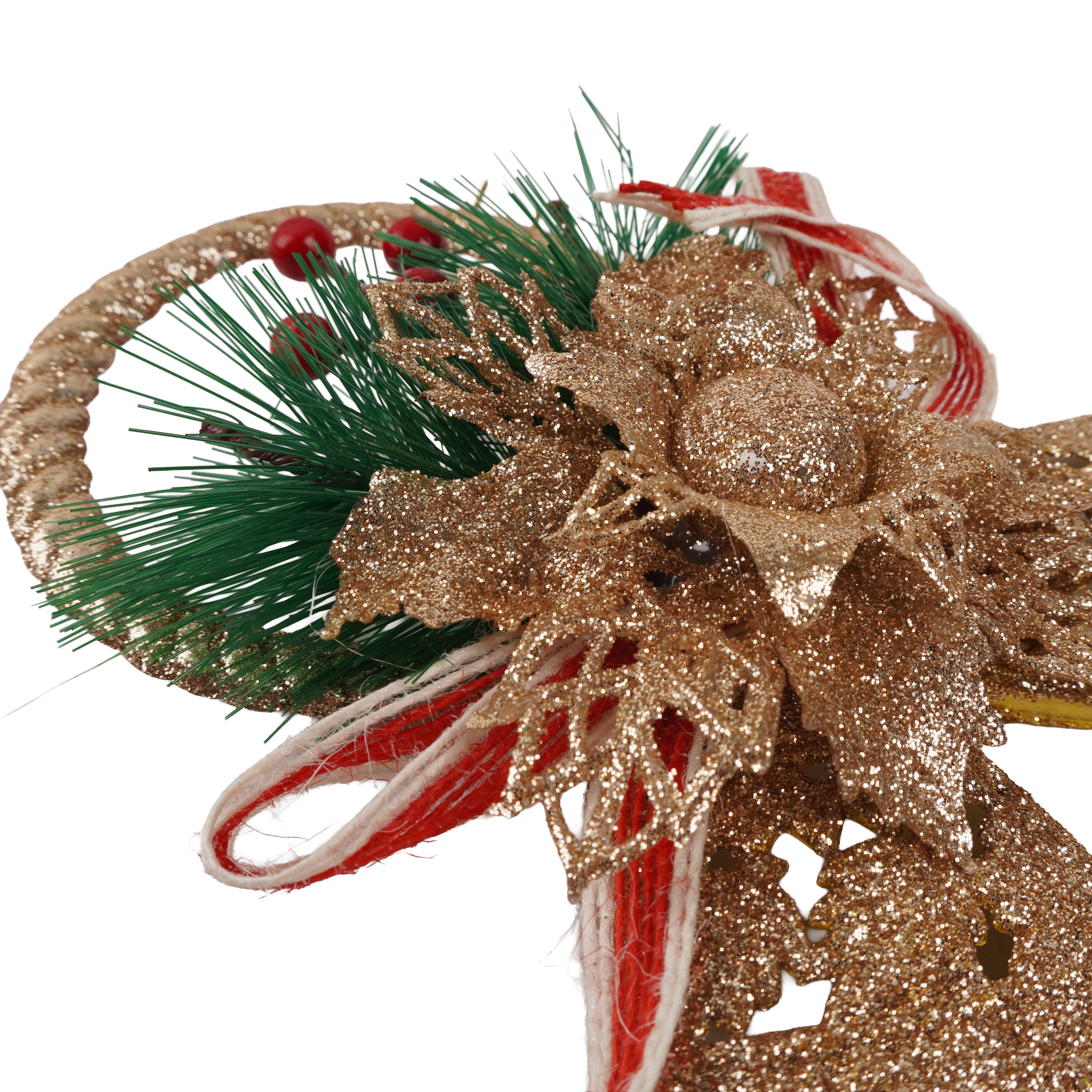 Christmas Decoration Wall Hanging Jingle Bell Gold Glitter 23 X 16cm 1pc