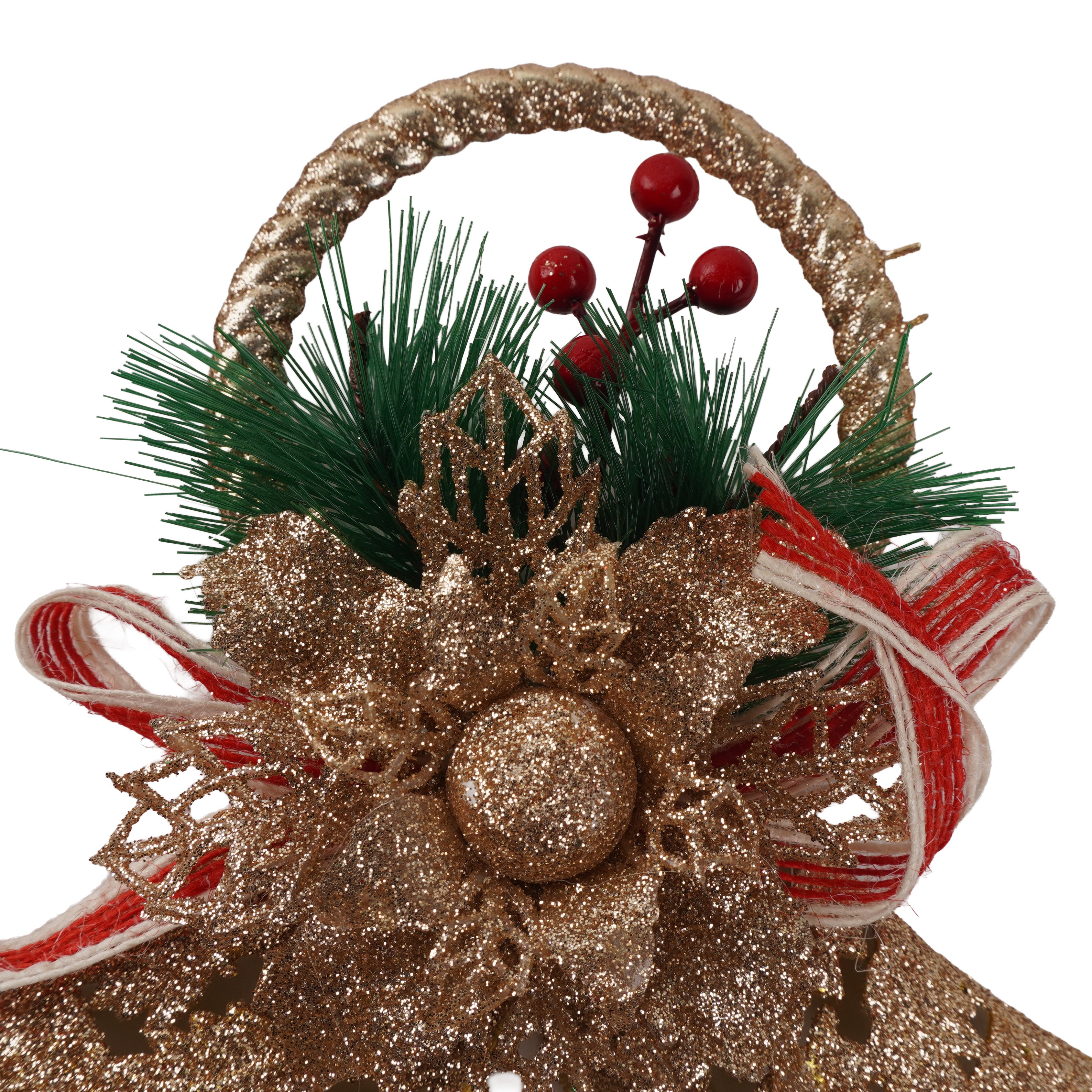 Christmas Decoration Wall Hanging Jingle Bell Gold Glitter 23 X 16cm 1pc