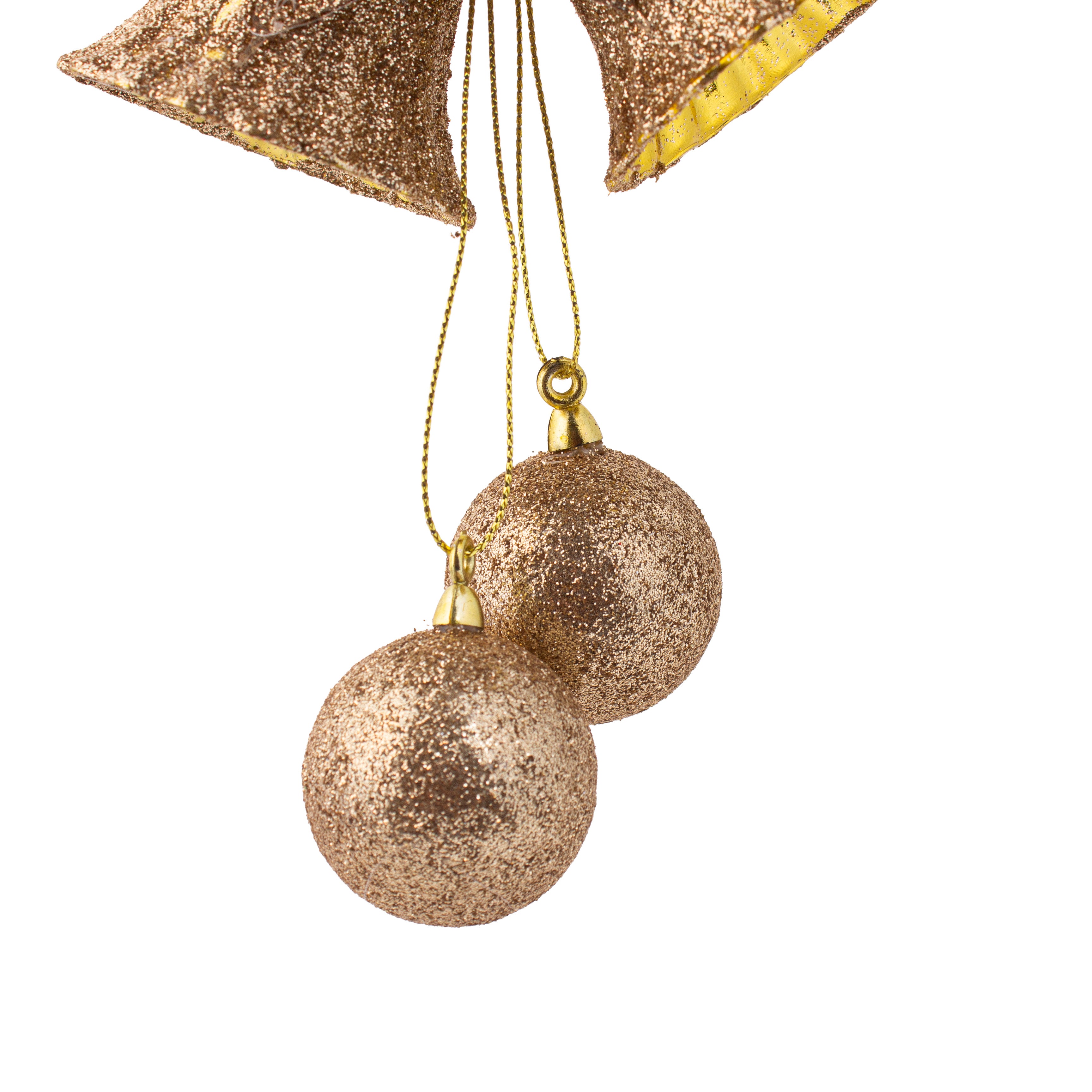 Christmas Decoration Wall Hanging Jingle Bell with Baubles Gold Glitter 22 X 12cm 1pc