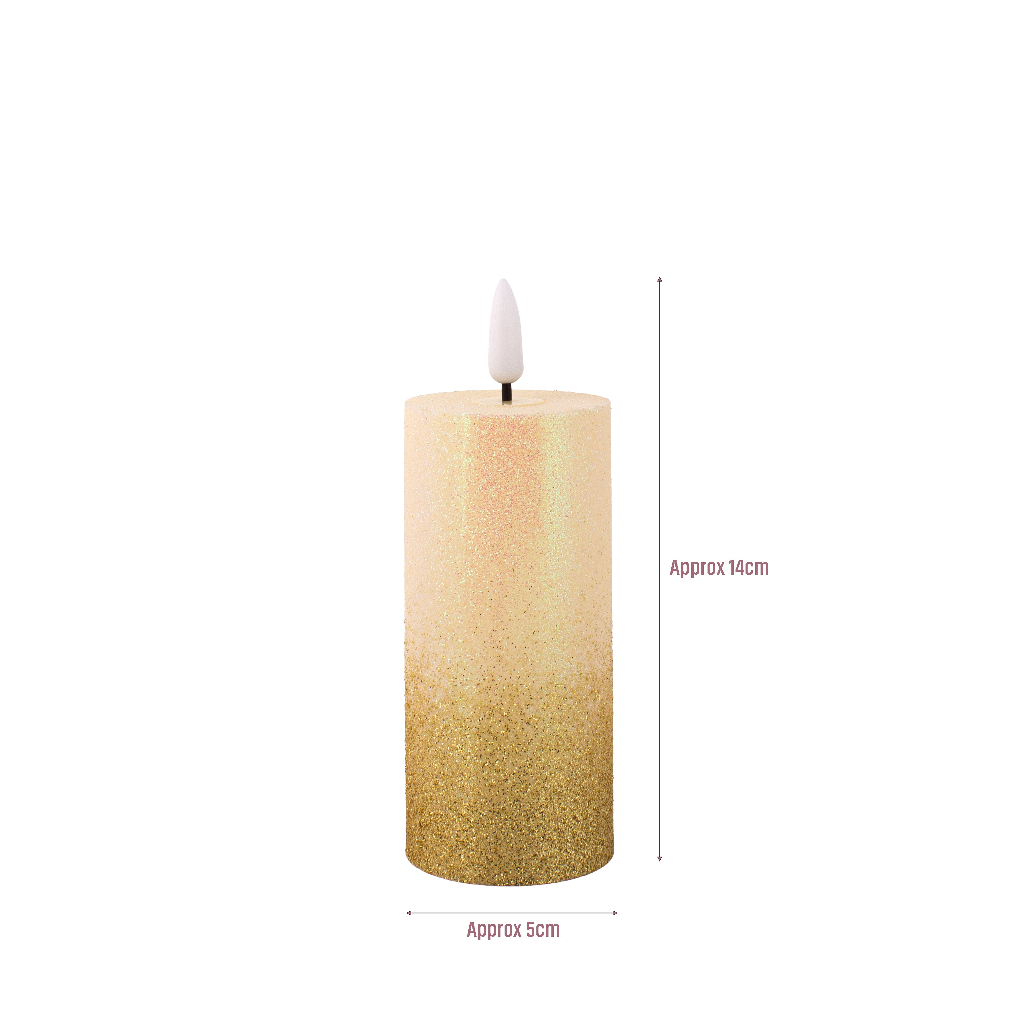 LED Pillar Candle Gold Glittered Warm Yellow Light 11cm 1pc