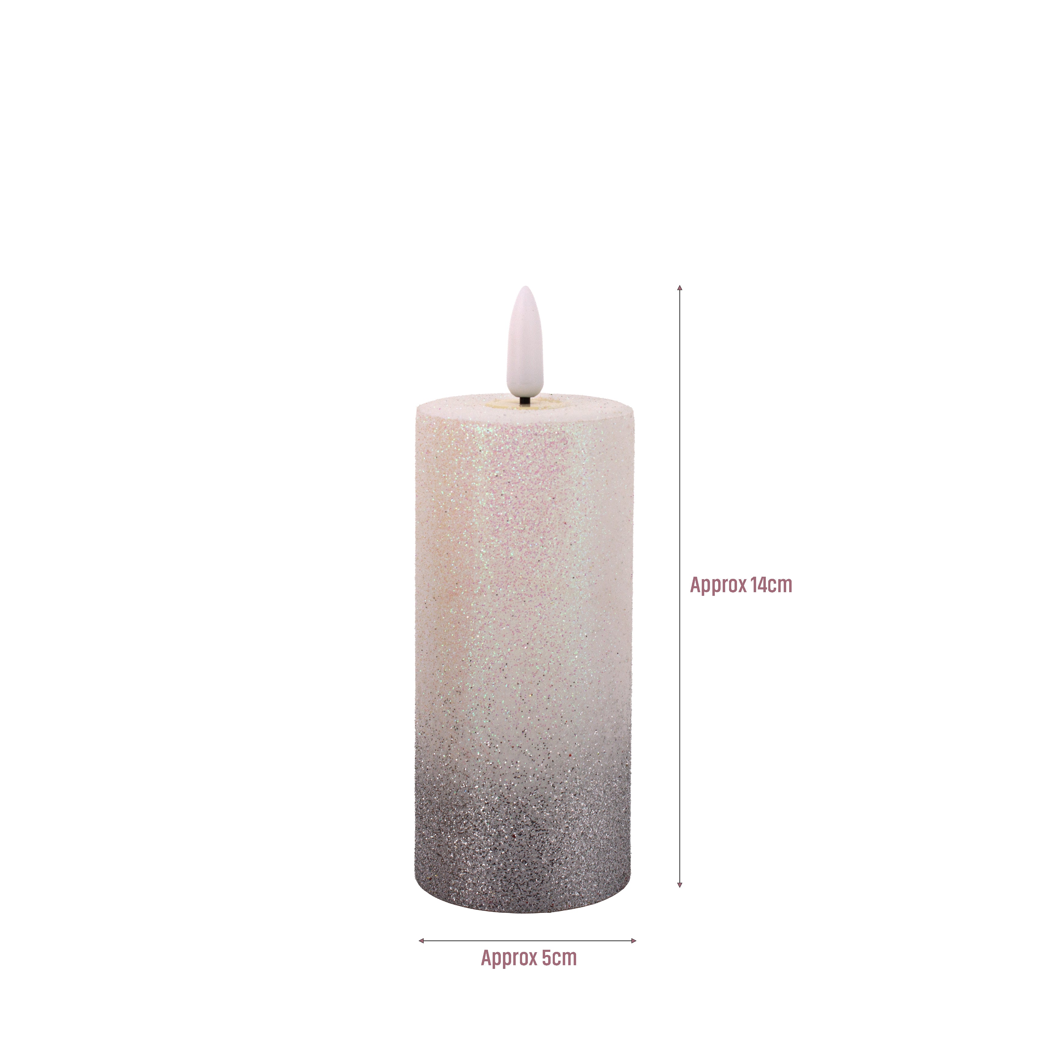 LED Pillar Candle Silver Glittered Warm Yellow Light 11cm 1pc