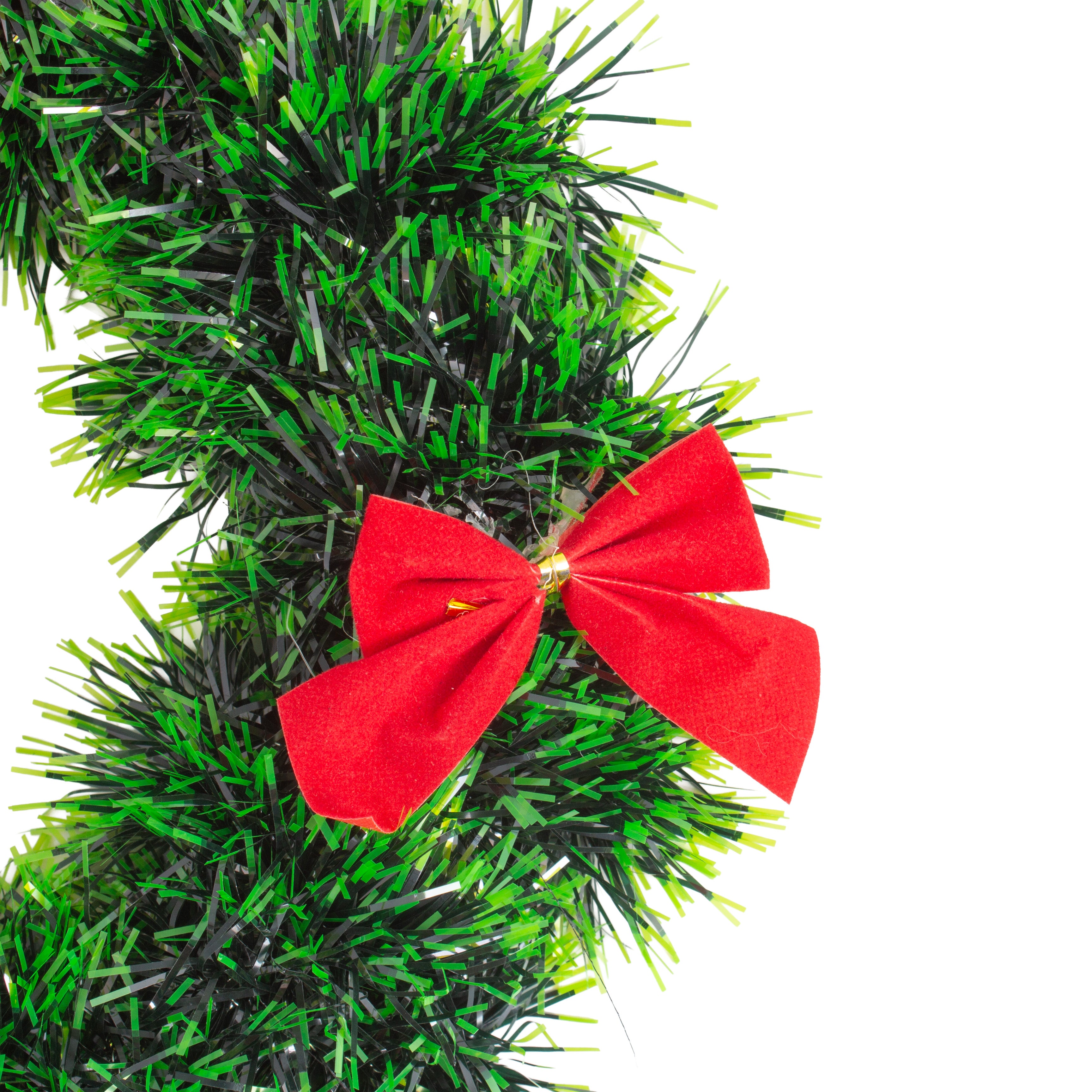 Christmas Tinsel Wreath Dark Green with Red Bow 25cm Dia 1pc