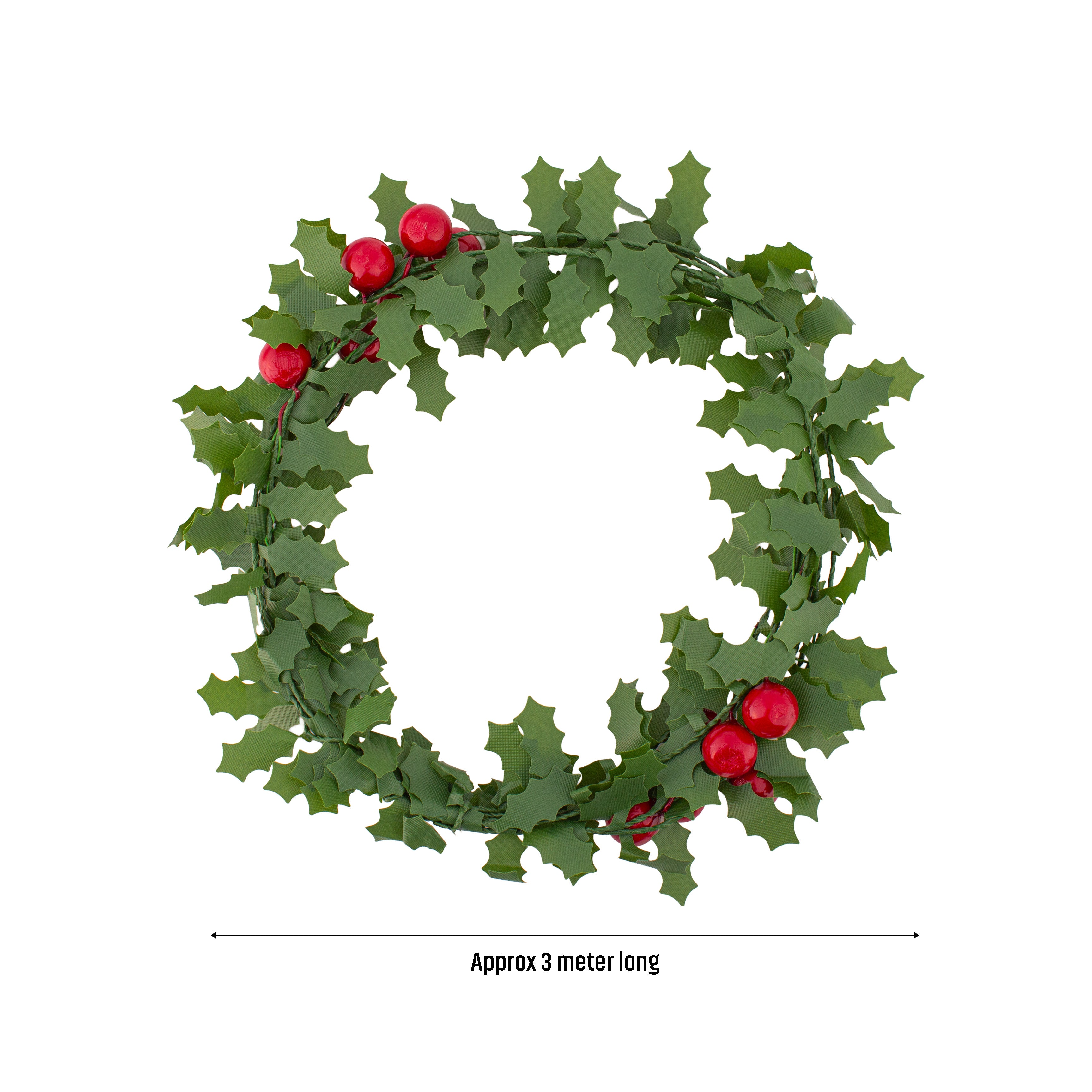 Christmas Holly Leaf Garland with Berries Wired Green 3cm 1pc
