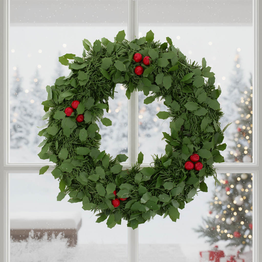 Christmas Wreath Holly Leaves and Berries Green 30cm Dia 1pc