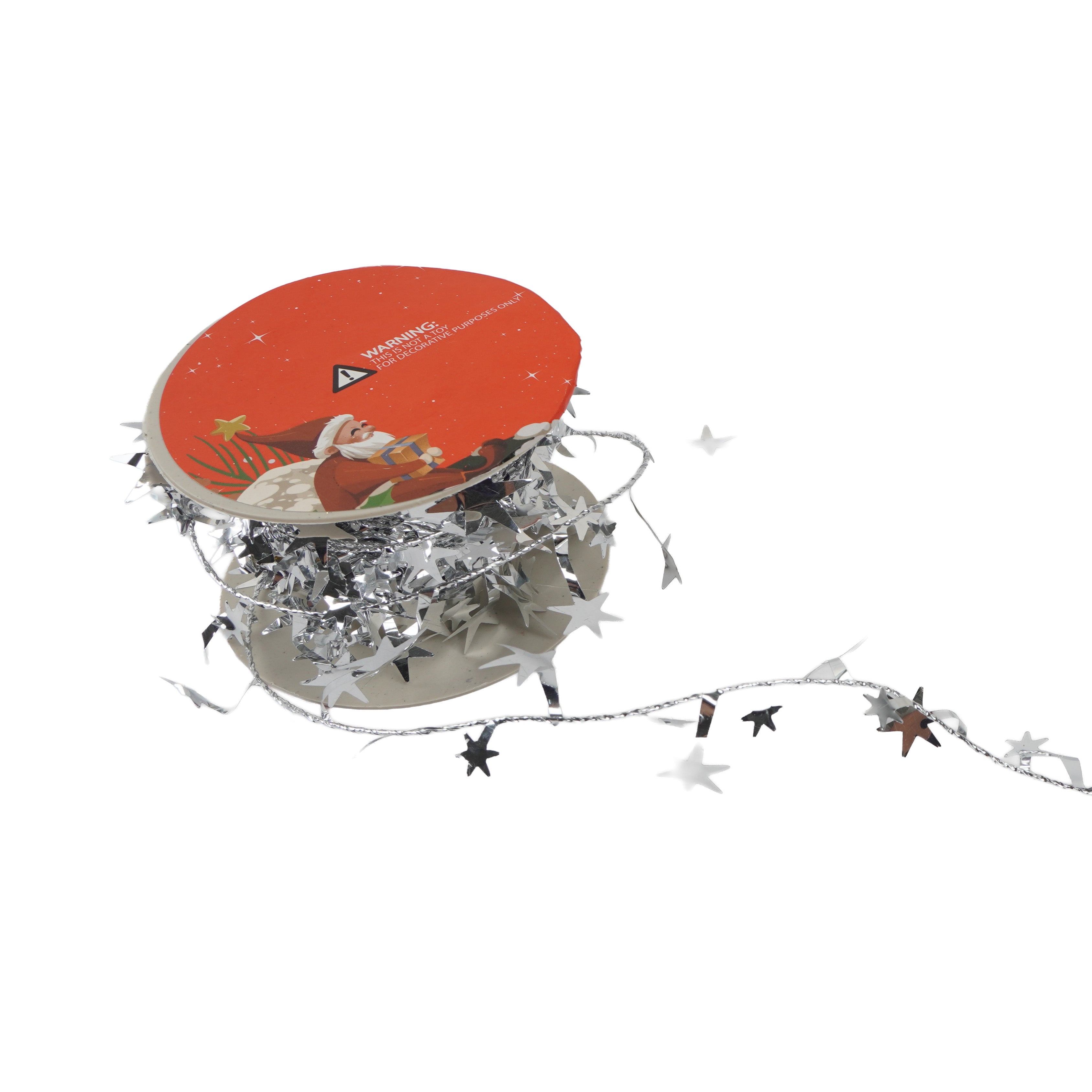 Christmas Star Tinsel Garland Wired Silver 7.5m 1Roll