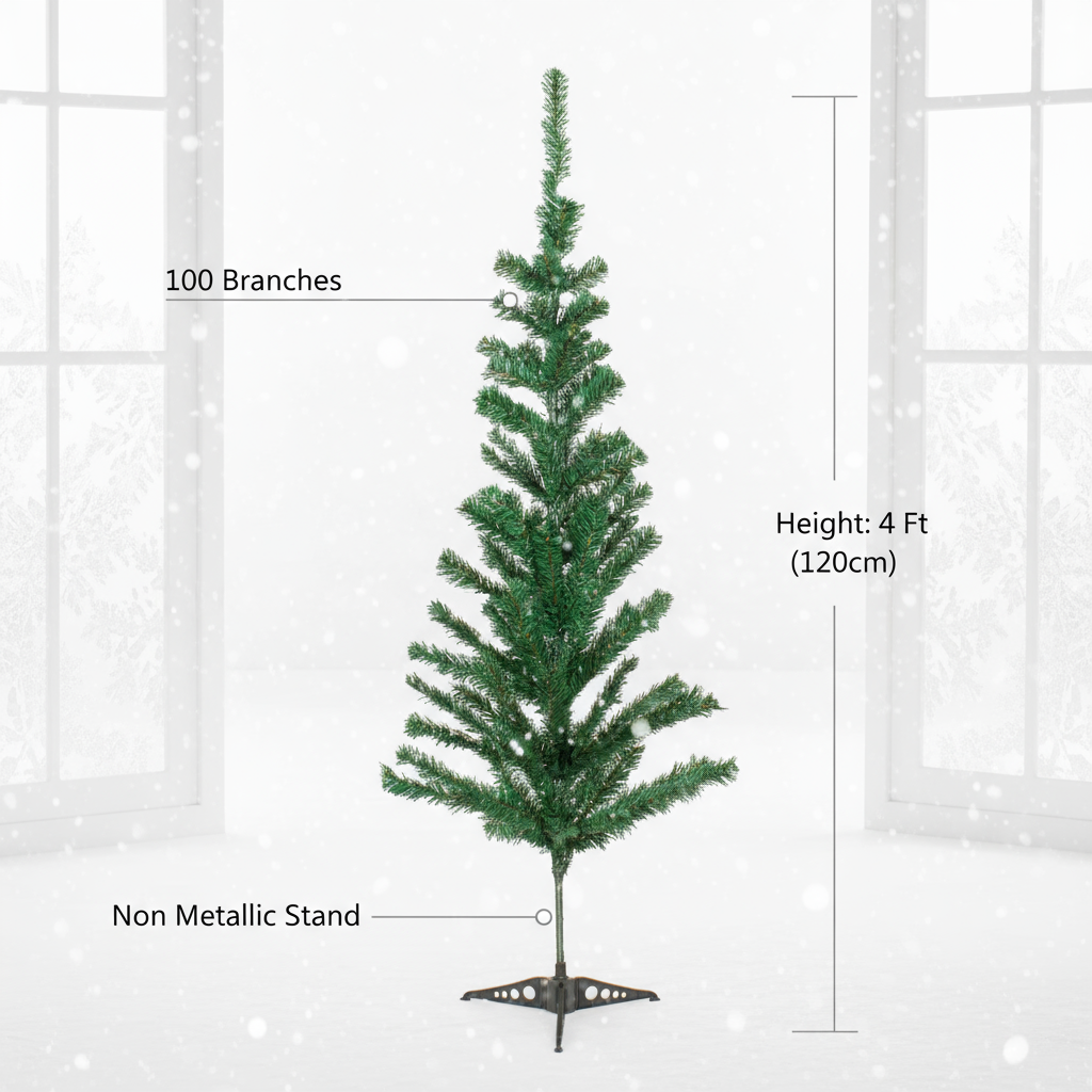 4 Feet - Christmas Festive Tree 100 Branches 1pc + (Ornaments Combo)