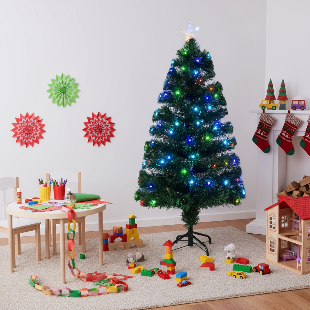 Christmas LED Fibre Optic Tree with Colour Changing Lights & Star 55 Branches 2 Ft (60cm) 1pc