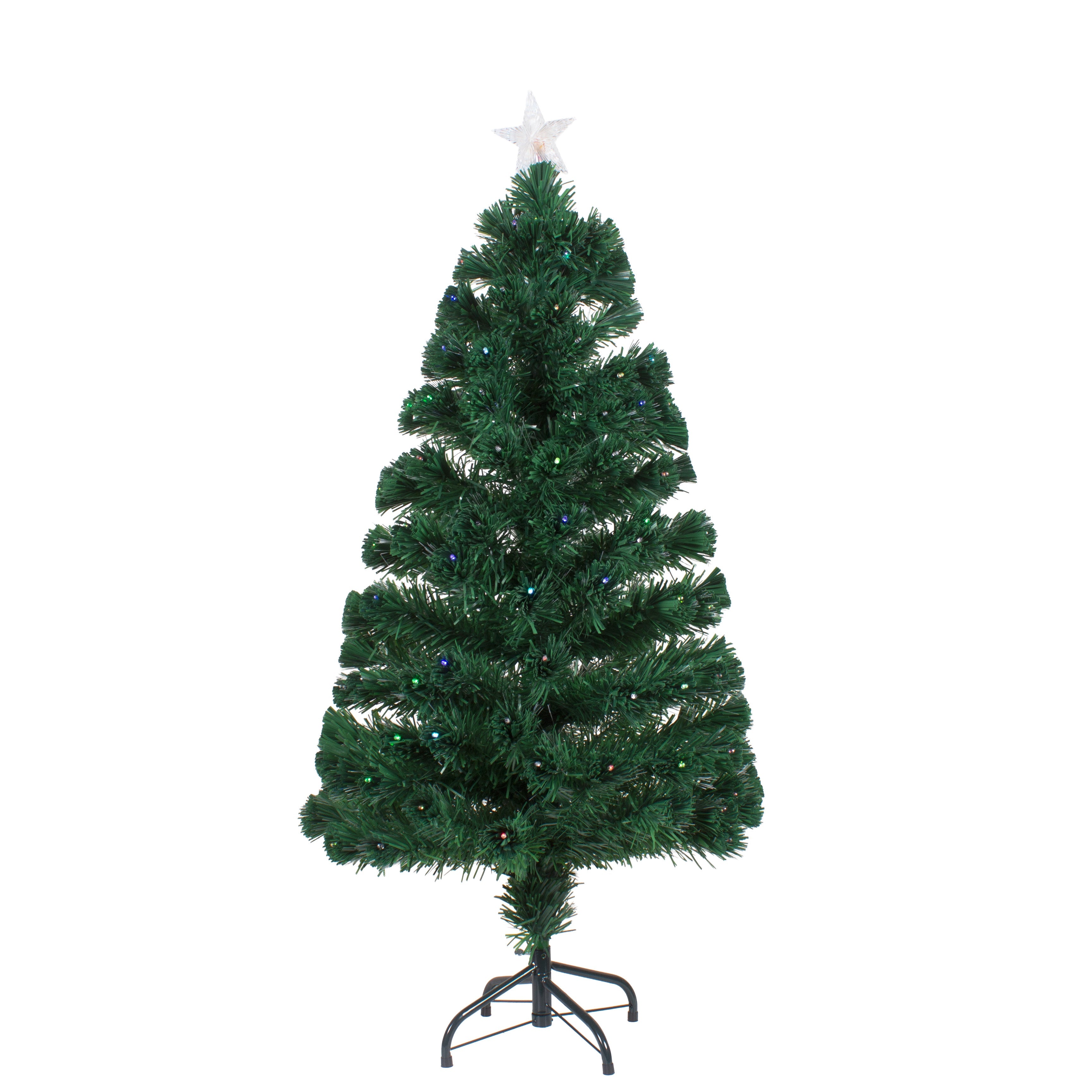 4 Feet - Christmas LED Fibre Optic Tree with Colour Changing Lights & Star 140 Branches 1pc + (Ornaments Combo)