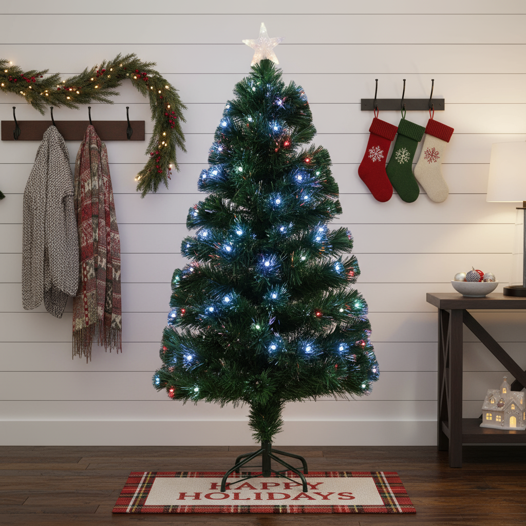 6 Feet - Christmas LED Fibre Optic Tree with Colour Changing Lights & Star 210 Branches (180cm) 1pc + (Ornaments Combo)